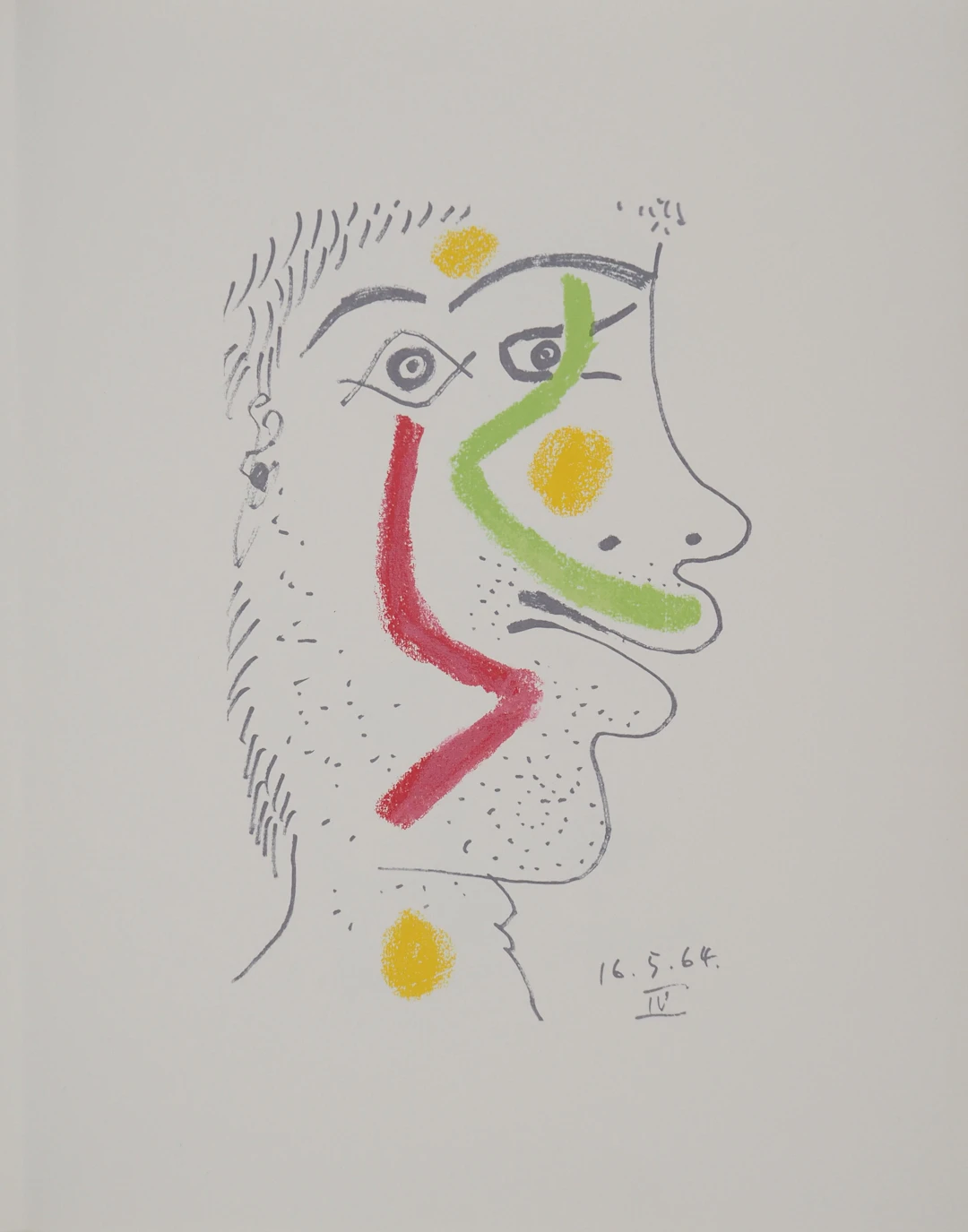 Pablo PICASSO : Le Goût du Bonheur, Autoportrait en rouge et vert, Lithographie