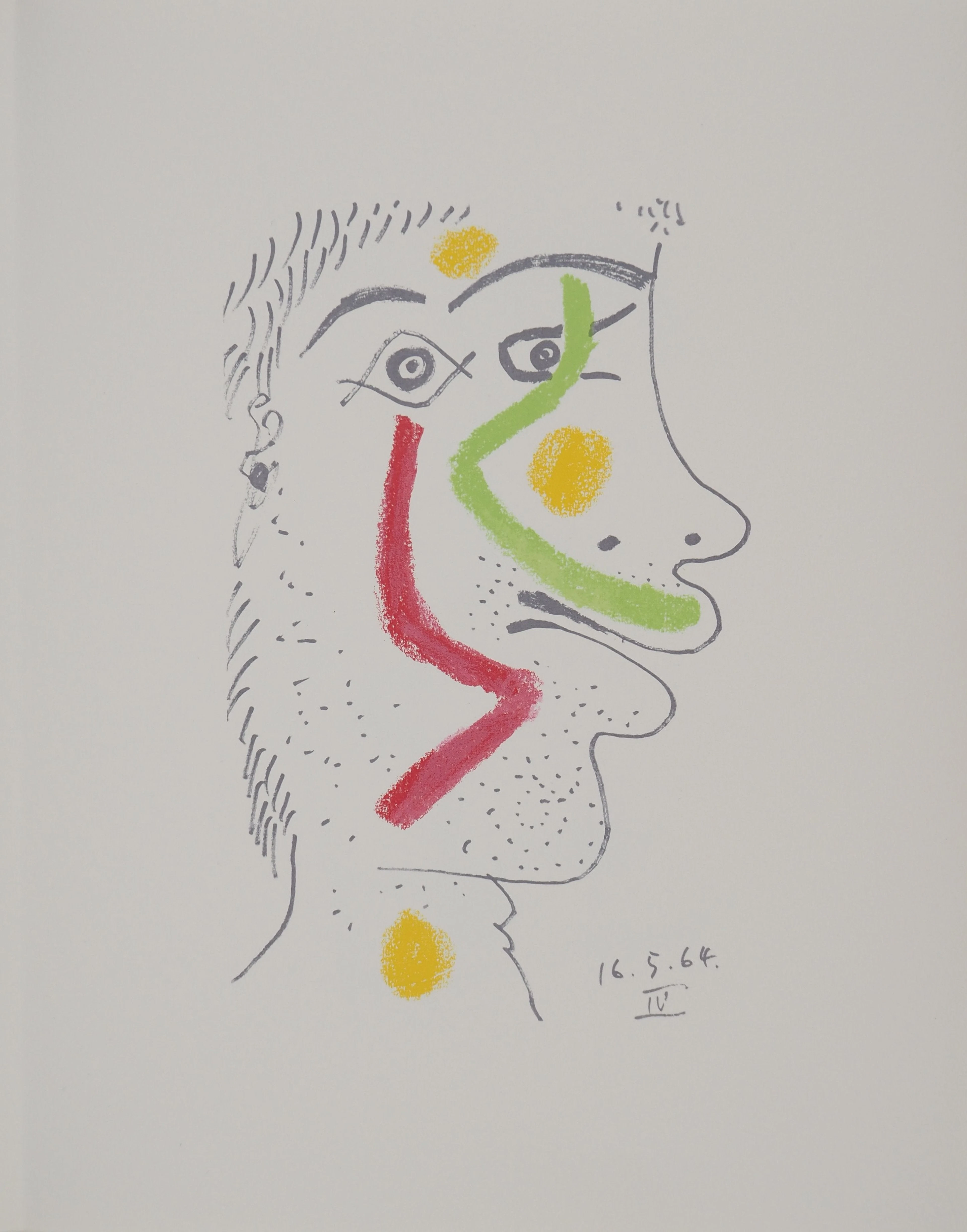 Pablo PICASSO : Le Goût du Bonheur, Autoportrait en rouge et vert, Lithographie