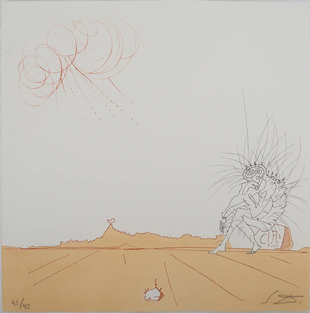 Salvador DALI : Paysage ibérique : Penseur surréaliste, Gravure originale