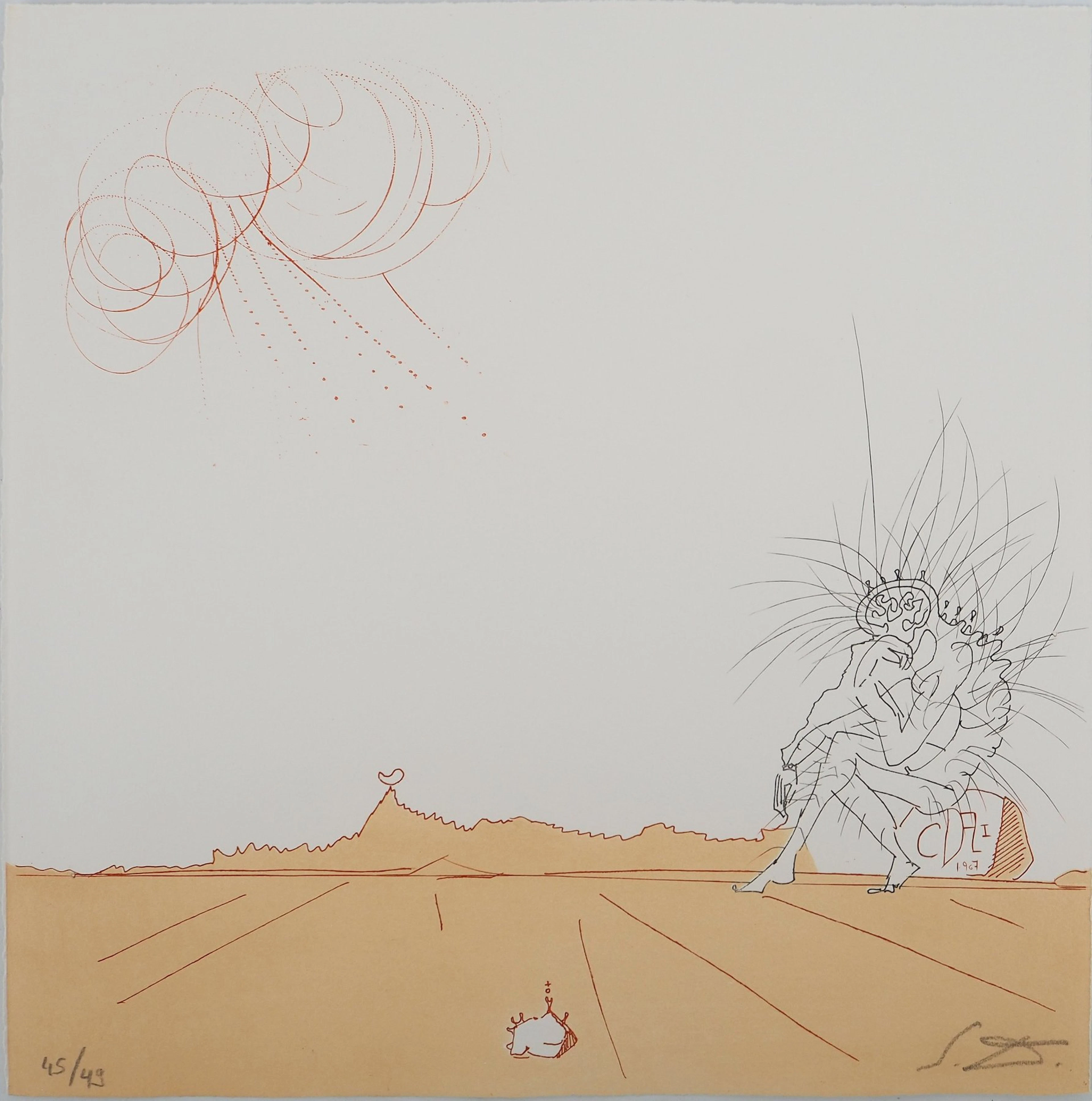 Salvador DALI : Paysage ibérique : Penseur surréaliste, Gravure originale