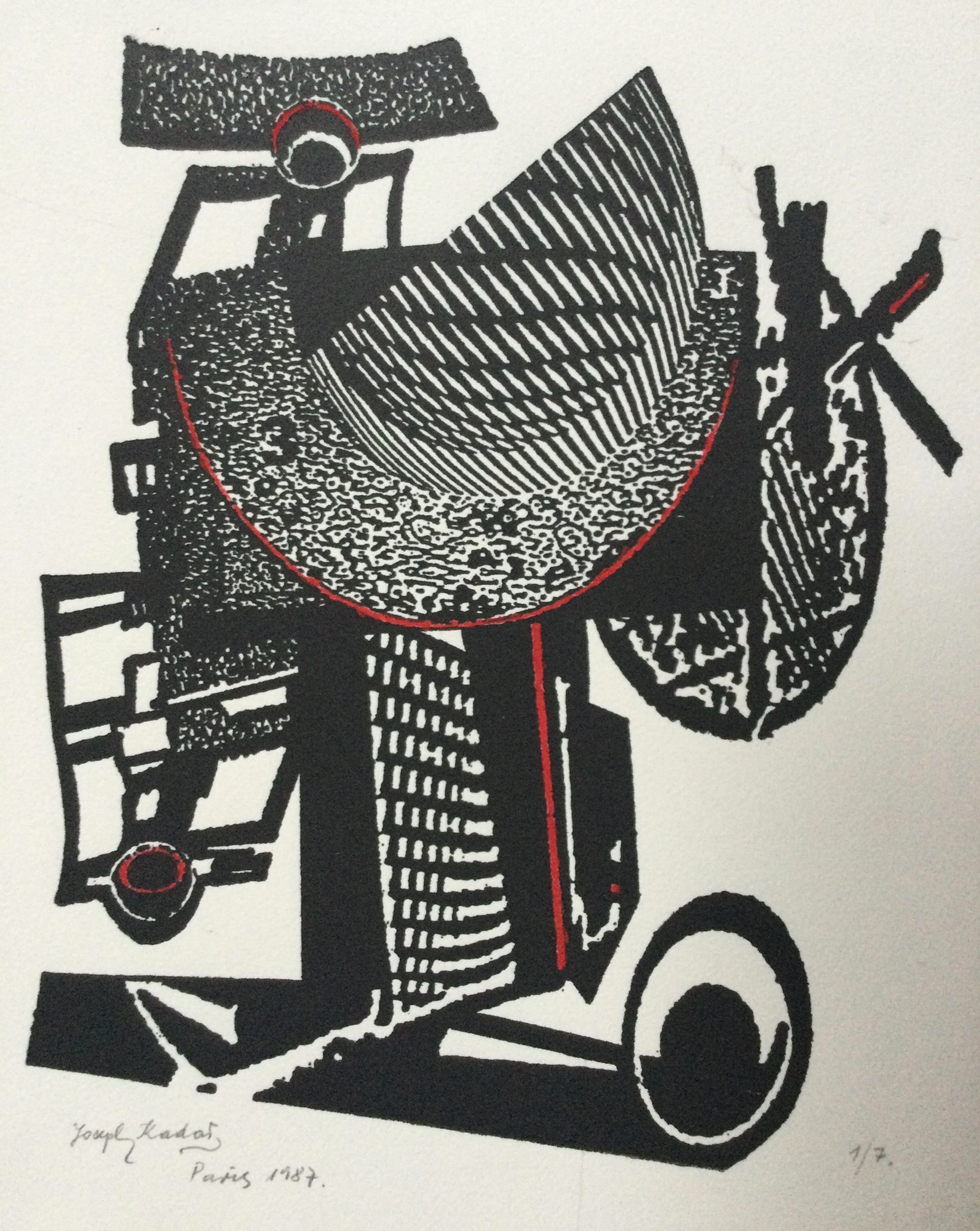 Joseph KADAR - Composition , 1987 - Lithographie réhaussée signée