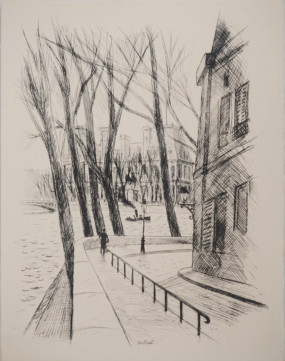 Louis Robert ANTRAL : Vue depuis l’Hôtel de Ville, Gravure originale signée