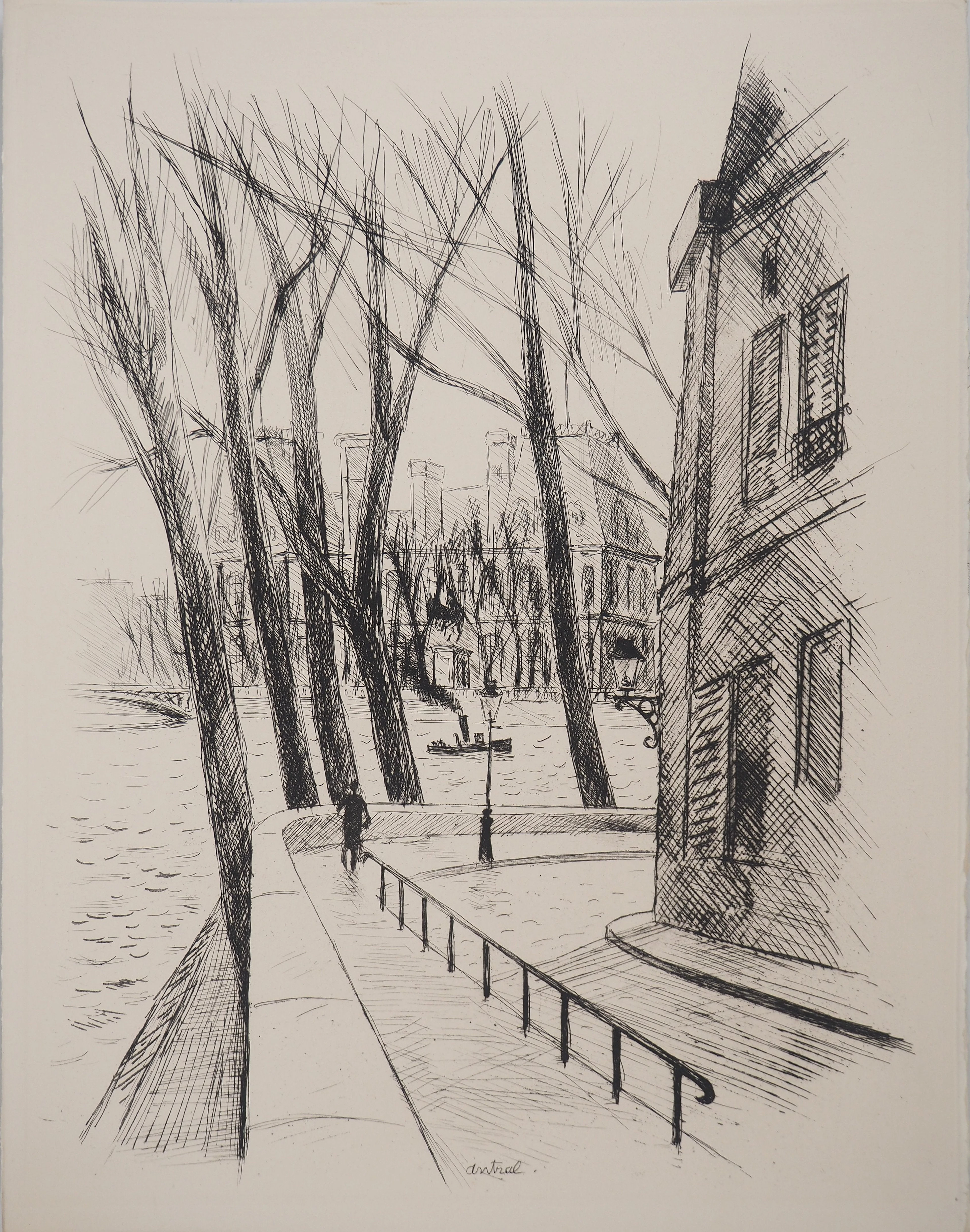 Louis Robert ANTRAL : Vue depuis l’Hôtel de Ville, Gravure originale signée