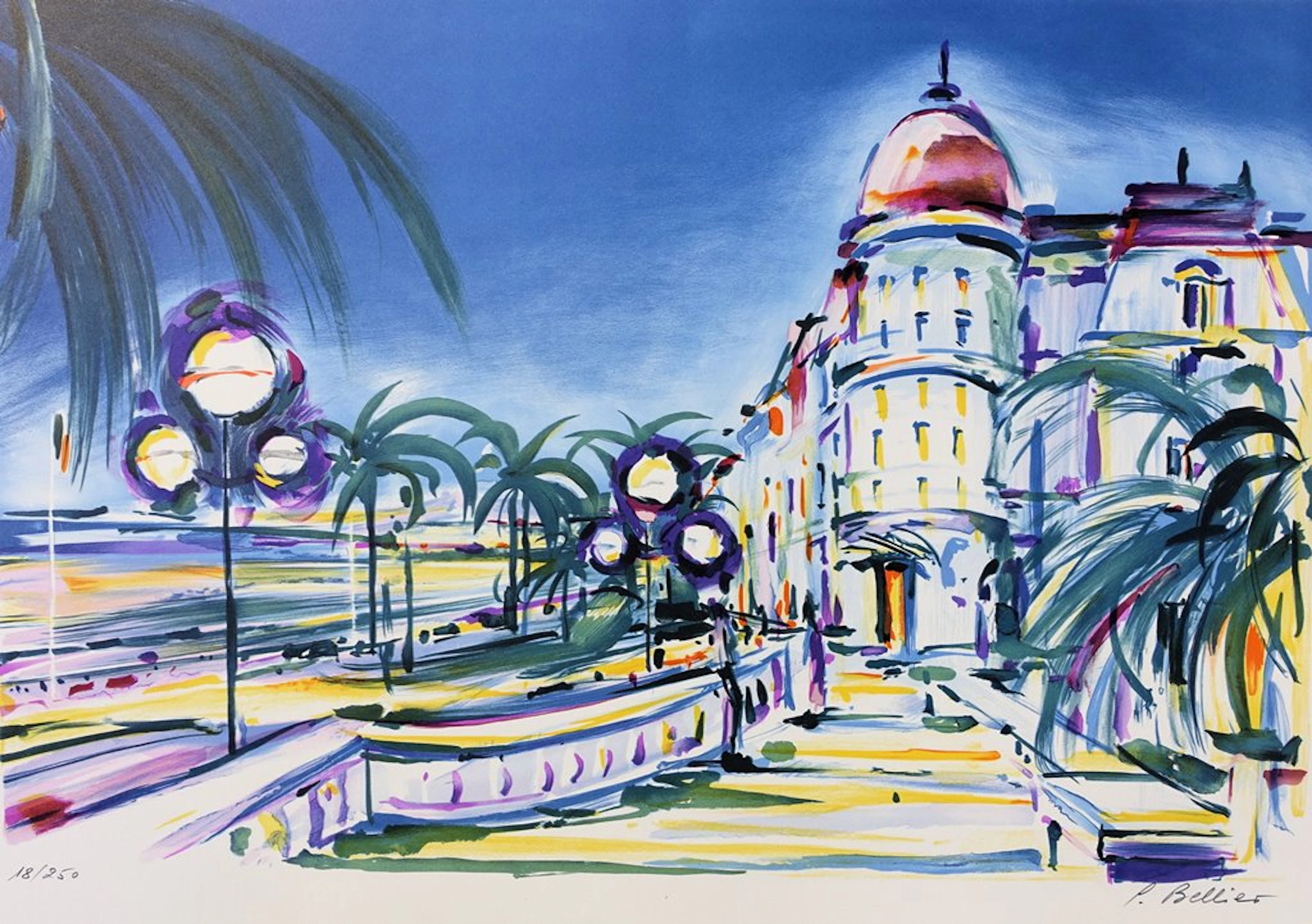 Pierre BELLIER : NICE Le Negresco - Lithographie originale signée au crayon