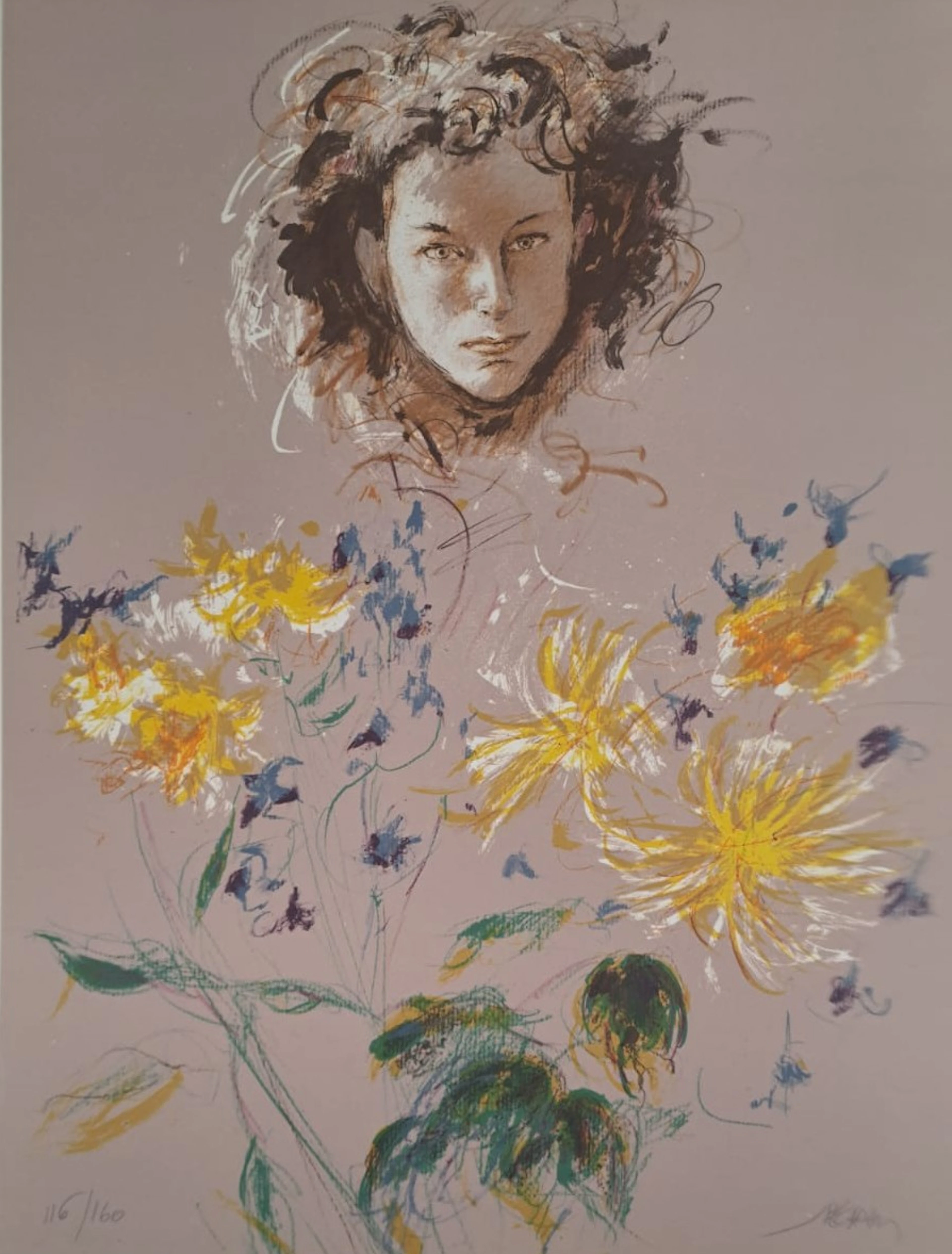 Jacques Pecnard - Jeune fille aux fleurs, 1991 - Lithographie originale