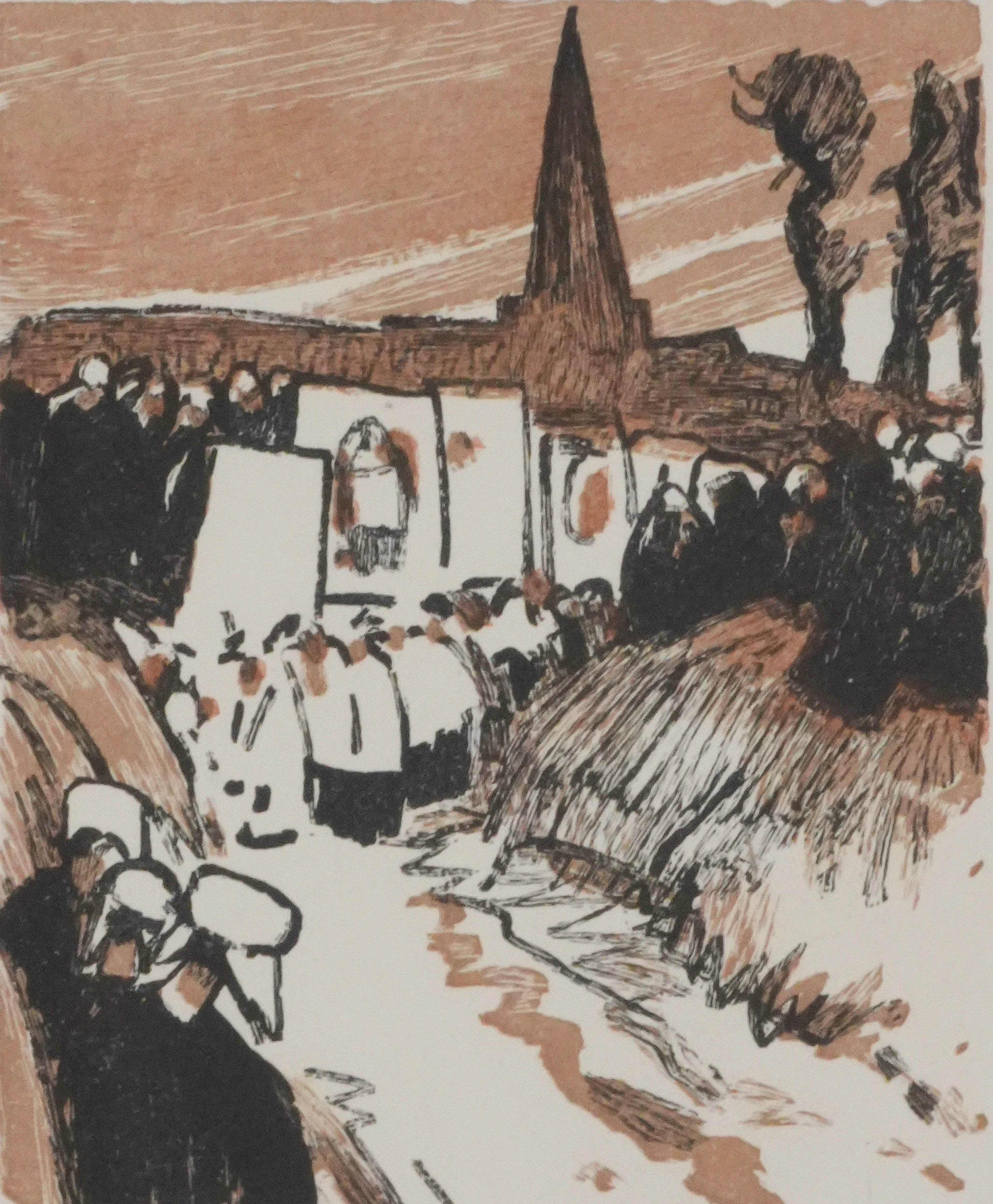 Mathurin MEHEUT : Bretagne, La procession, Gravure originale