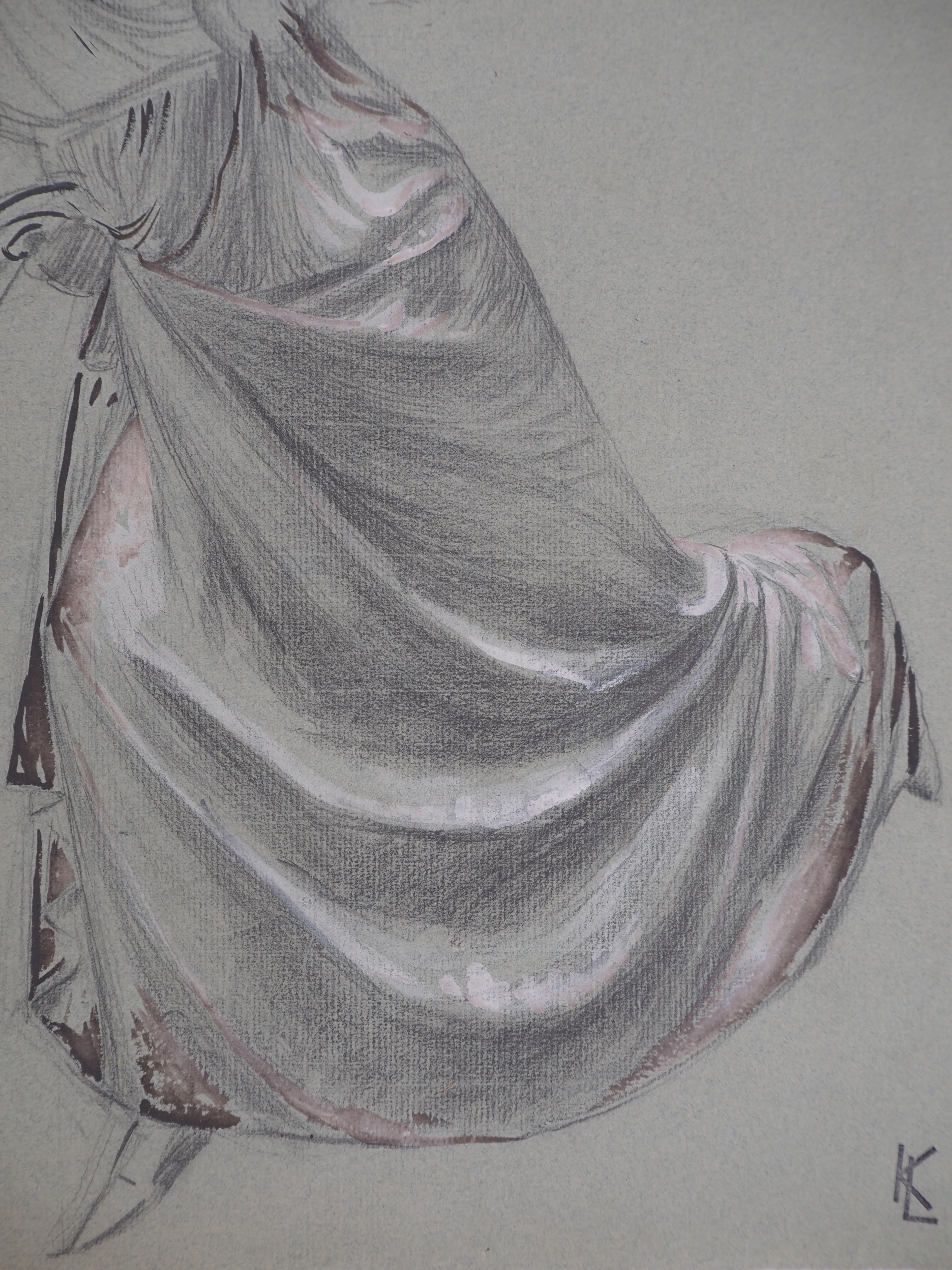 Léopold Franz KOWALSKI: Drapé d'une robe, dessin original