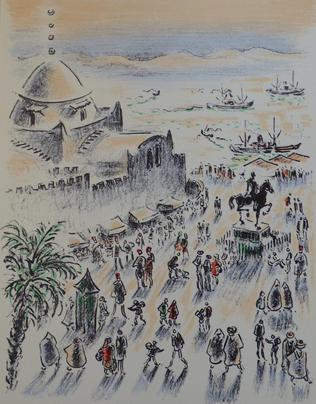 André HAMBOURG - Le marché, 1980 - Lithographie originale