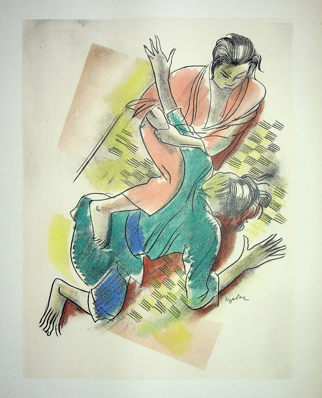 Milivoj UZELAC - Les Arts Martiaux : Jiu-Jitsu - Lithographie originale signée