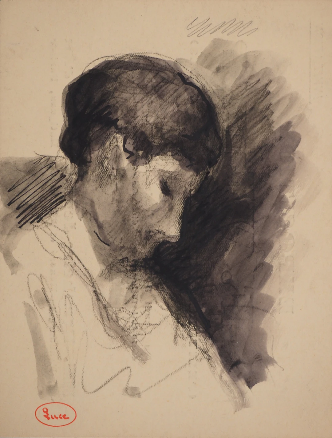 Maximilien LUCE : Profil somnolant, Dessin original signé