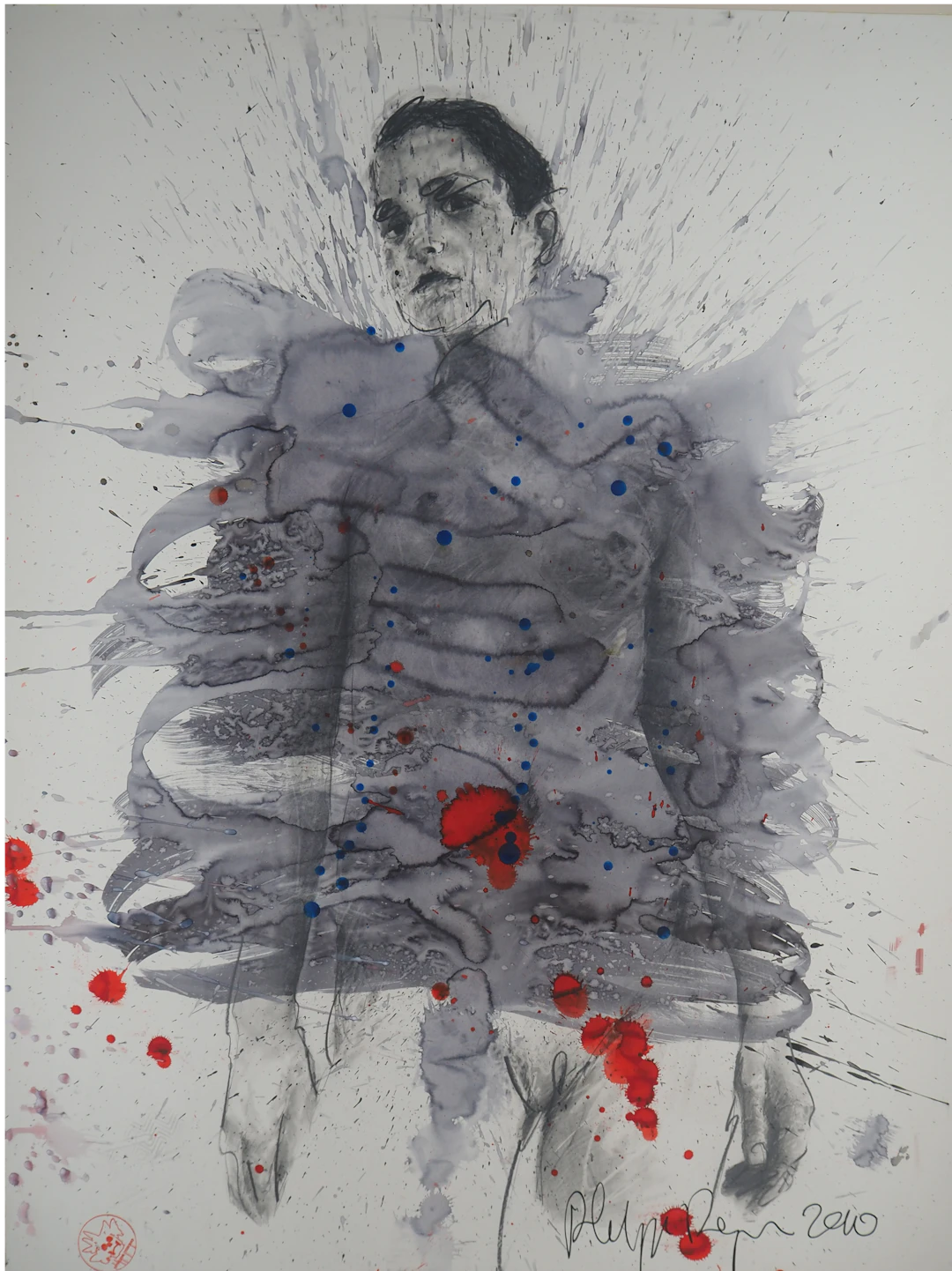 Philippe Pasqua : Jeune fille aux projections - Acrylique sur papier signée