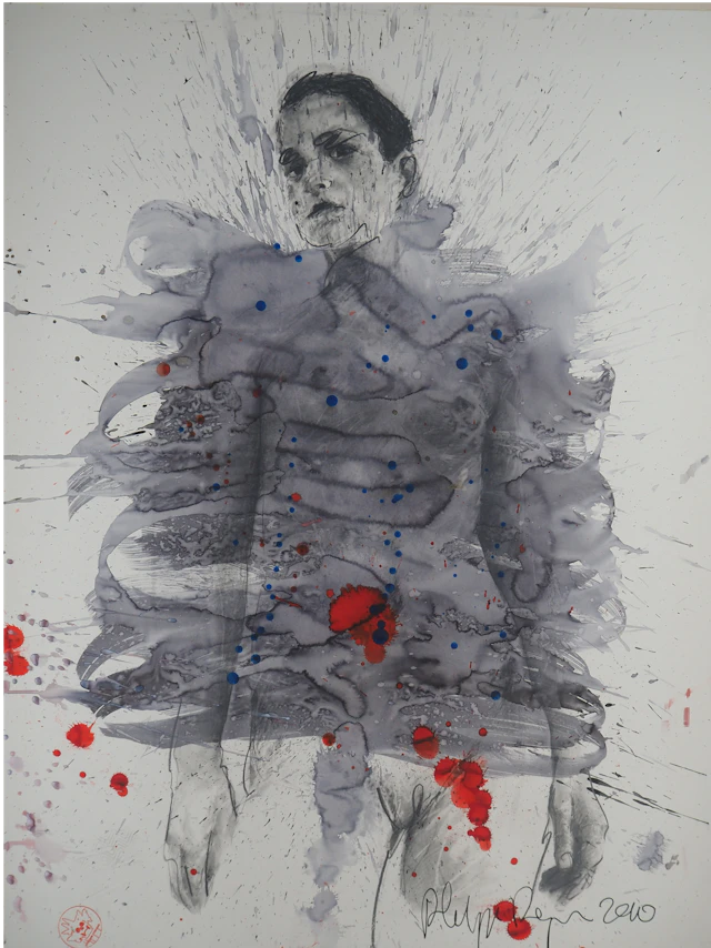 Philippe Pasqua : Jeune fille aux projections - Acrylique sur papier signée