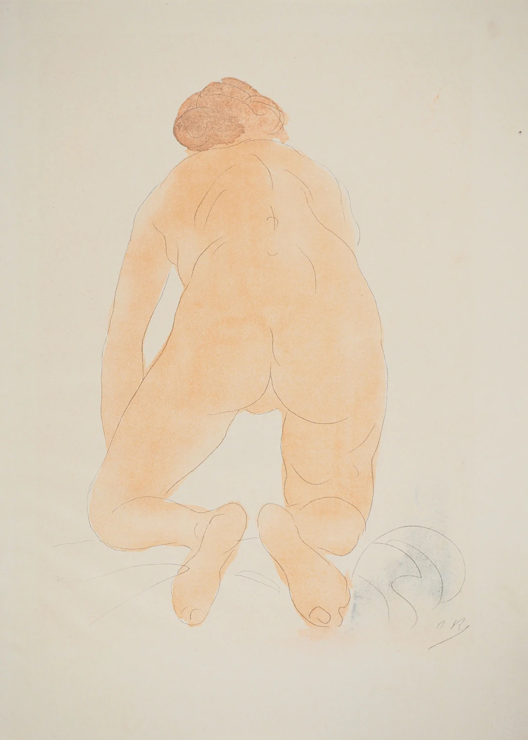 Auguste RODIN : Nu accroupi, Lithographie et pochoir signé