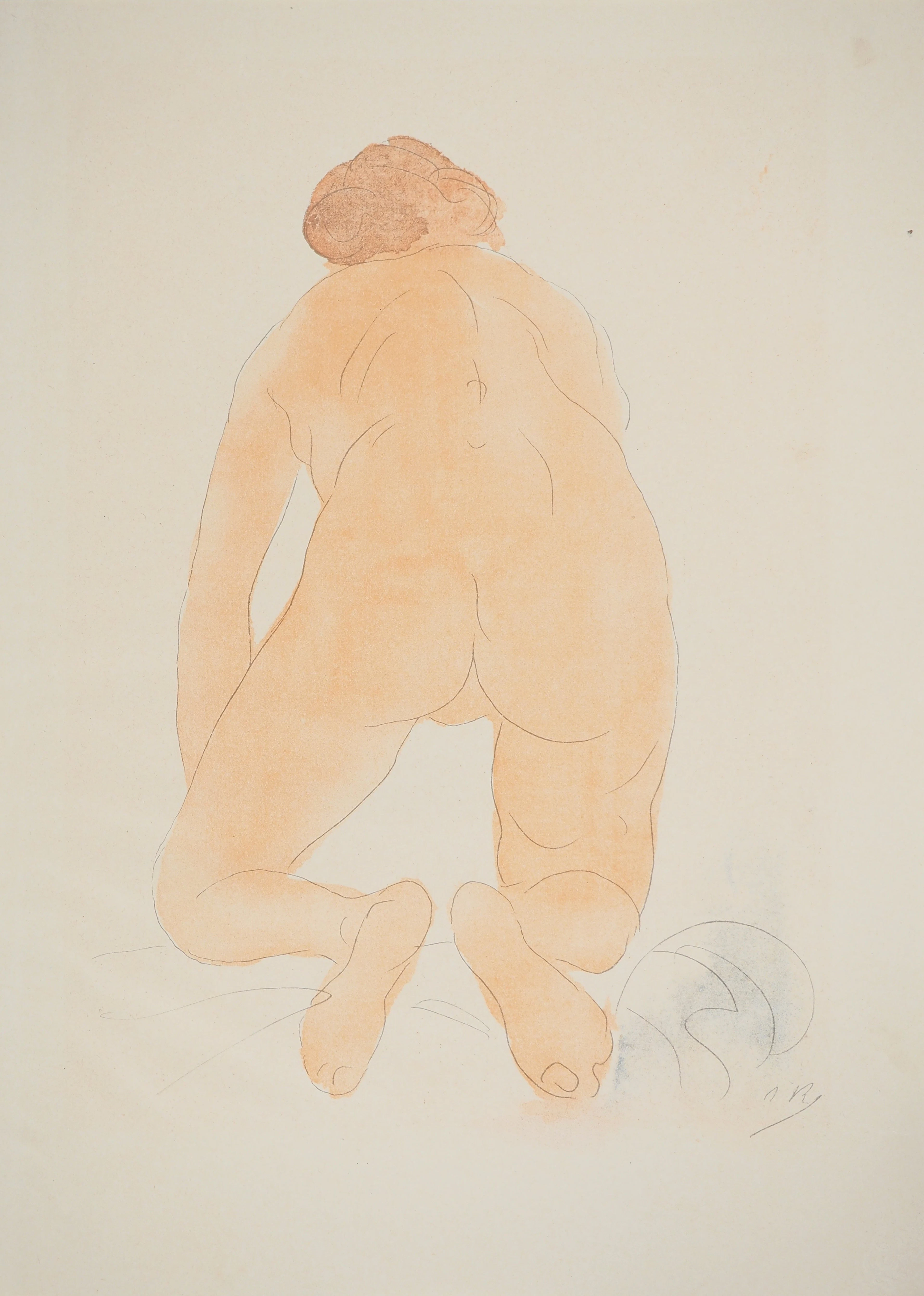 Auguste RODIN : Nu accroupi, Lithographie et pochoir signé