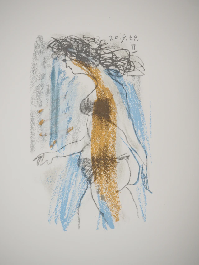 Pablo PICASSO : Le Goût du Bonheur, Femme à la plage, Lithographie