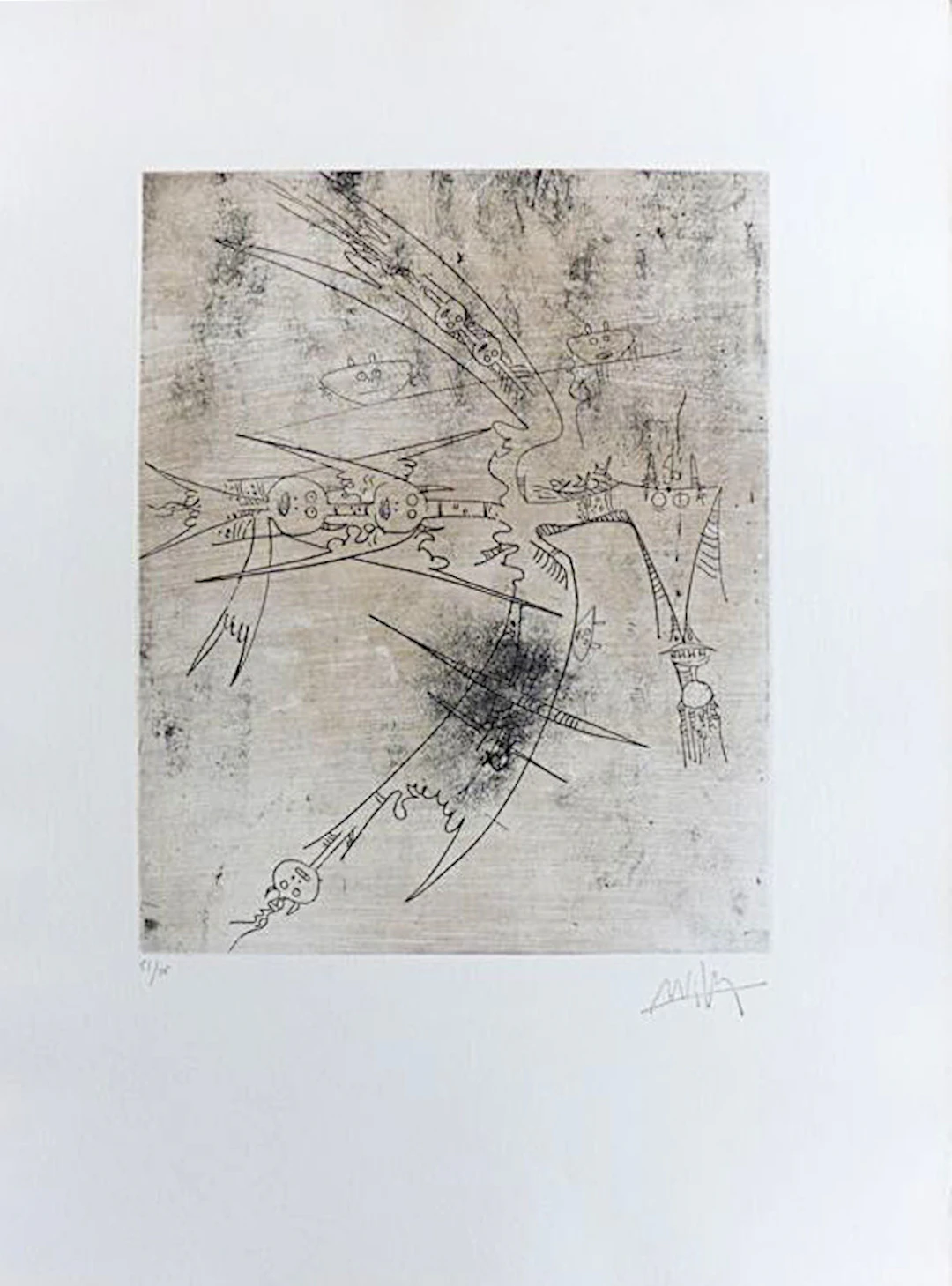 Wifredo LAM - Le monde entre dans un sac, 1989 - Gravure