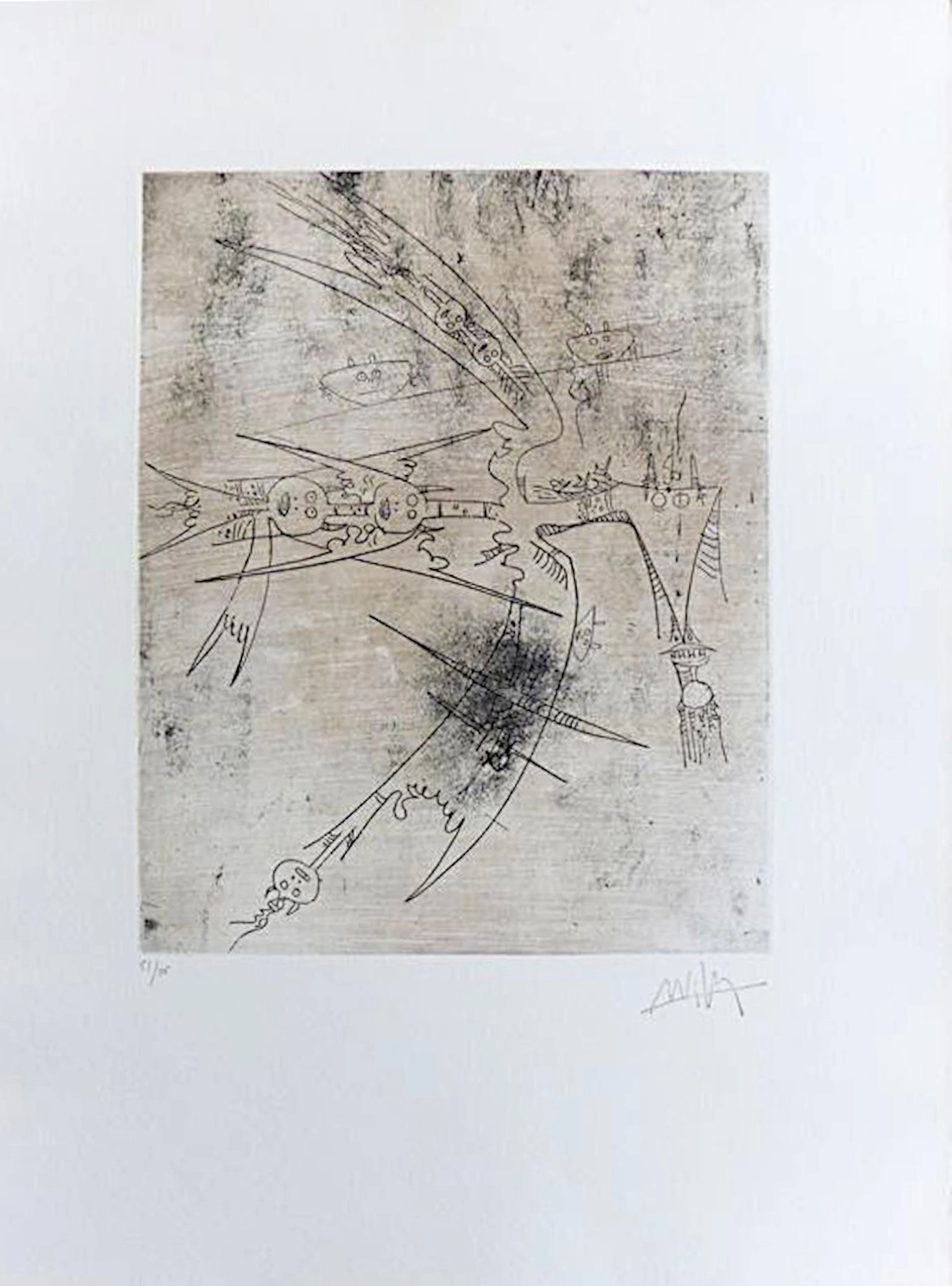 Wifredo LAM - Le monde entre dans un sac, 1989 - Gravure