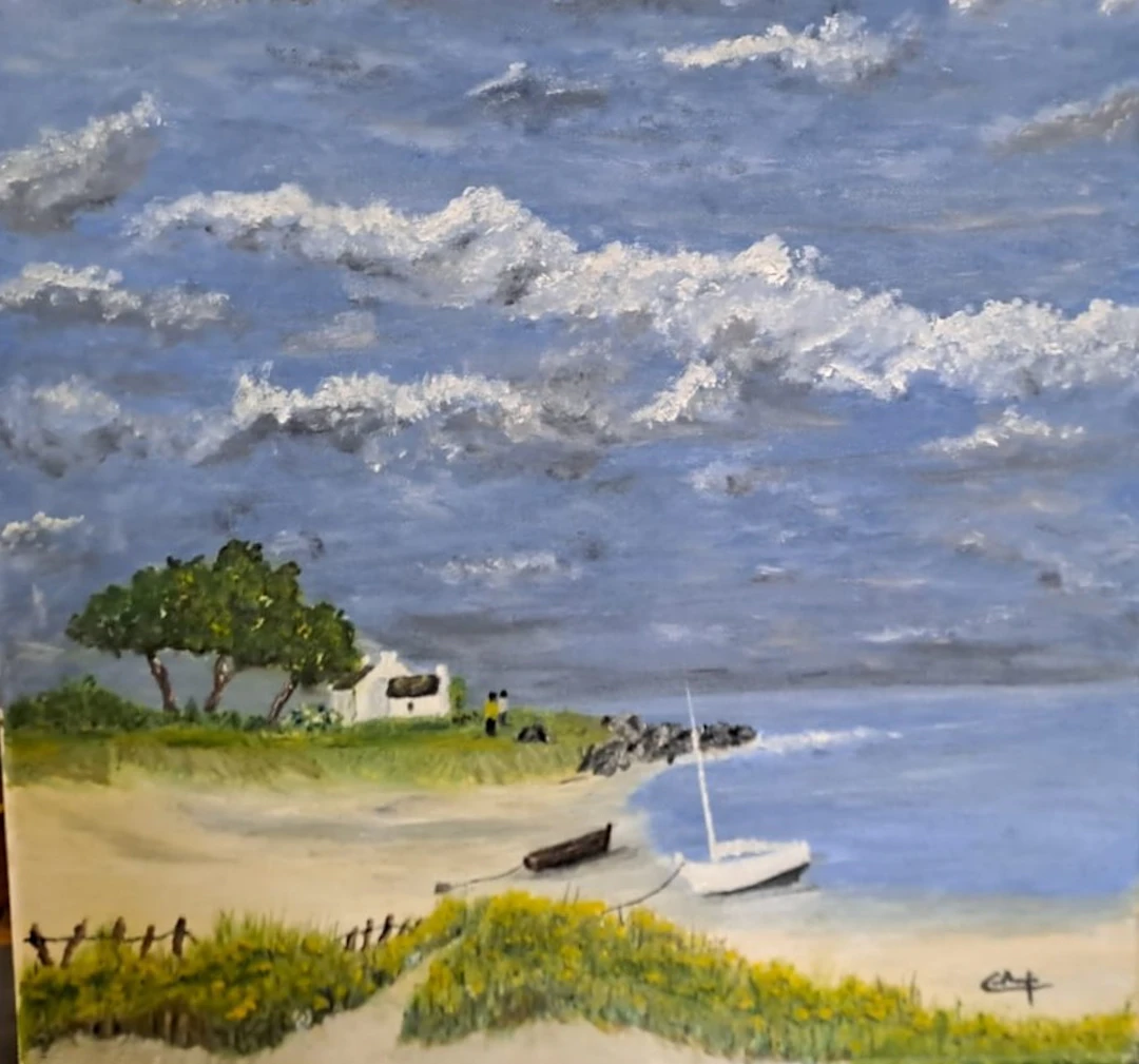 Ecole XXème - Sur la grève - Huile sur toile, signée
