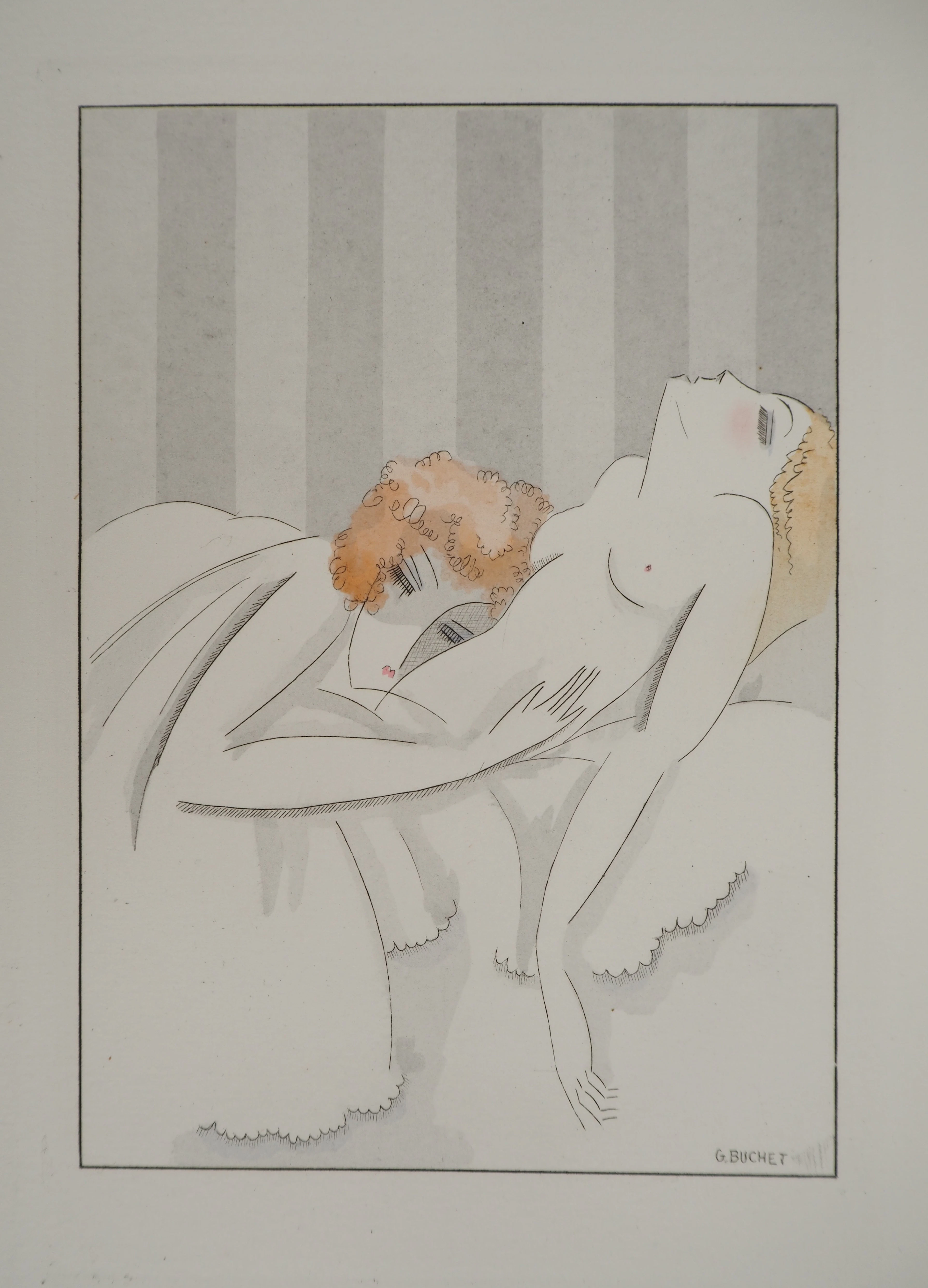 Gustave BUCHET : Les pensionnaires, Gravure originale et pochoir signée