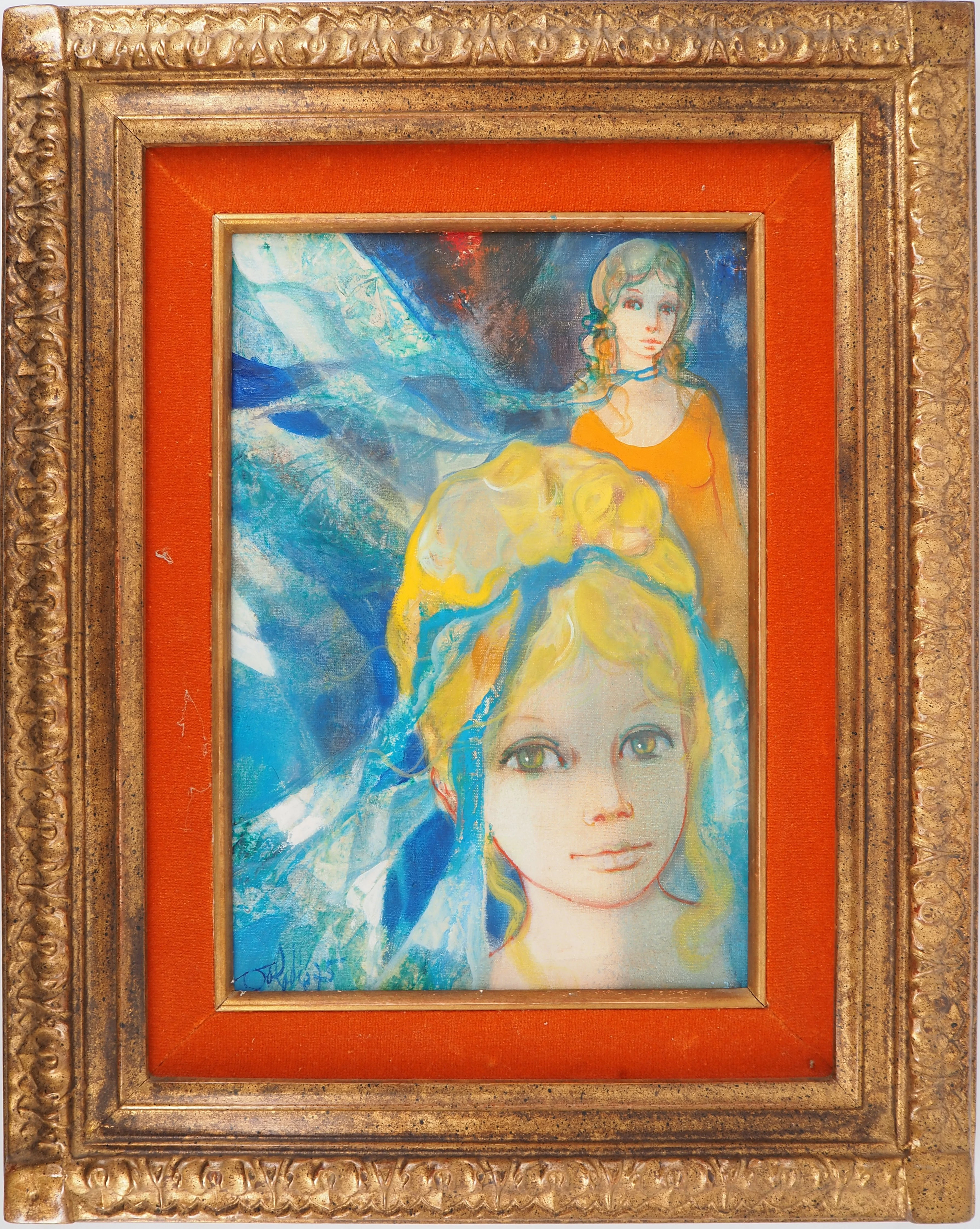 Jean-Baptiste VALADIE : Jeunes filles au ruban, 1975 - Huile sur toile Signée