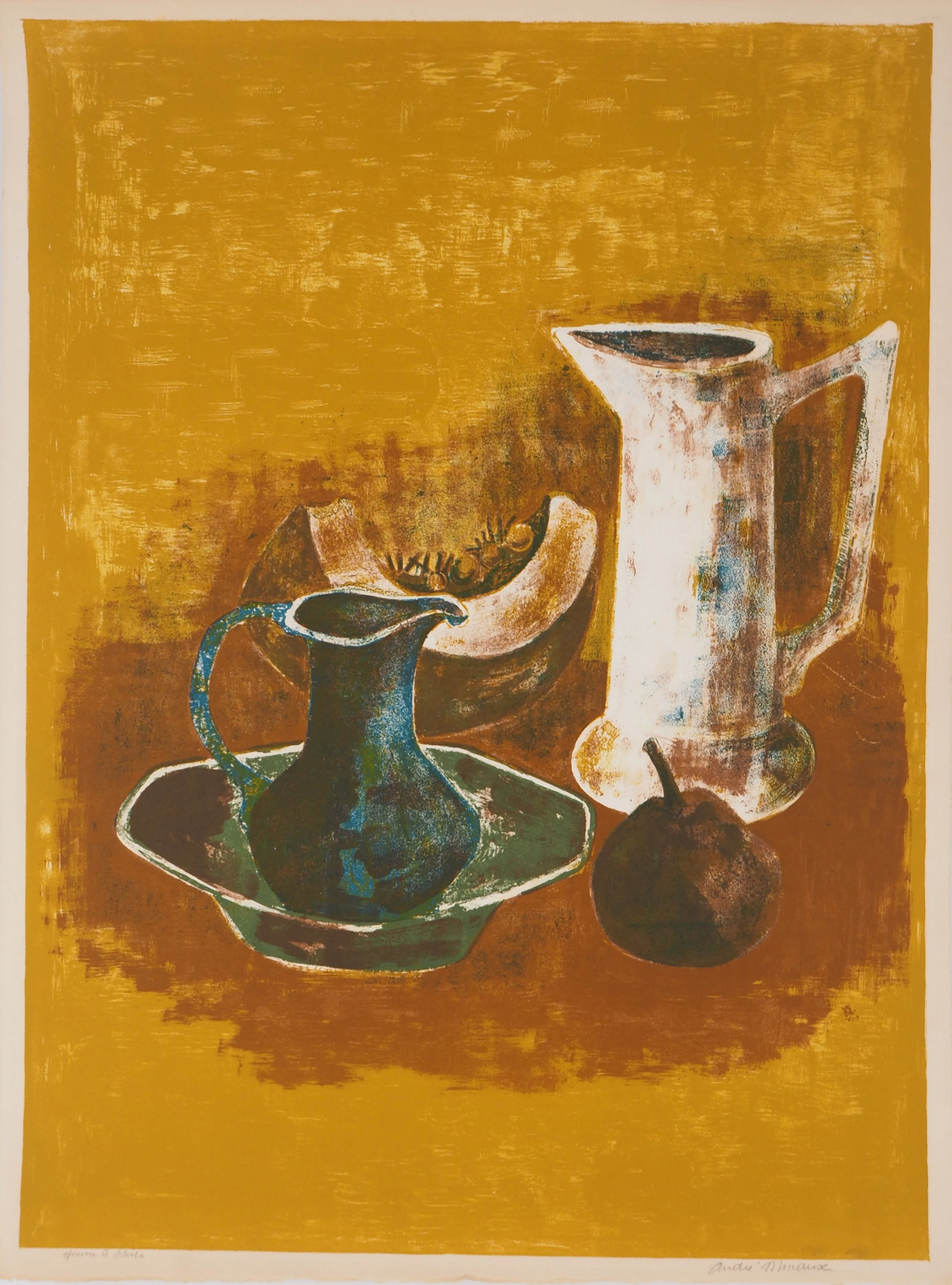André MINAUX : Nature morte aux pichets - Lithographie Originale Signée