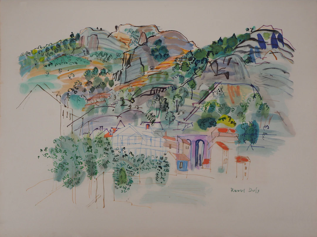 Raoul DUFY - Provence, le village de montagne, 1953 - Lithographie
