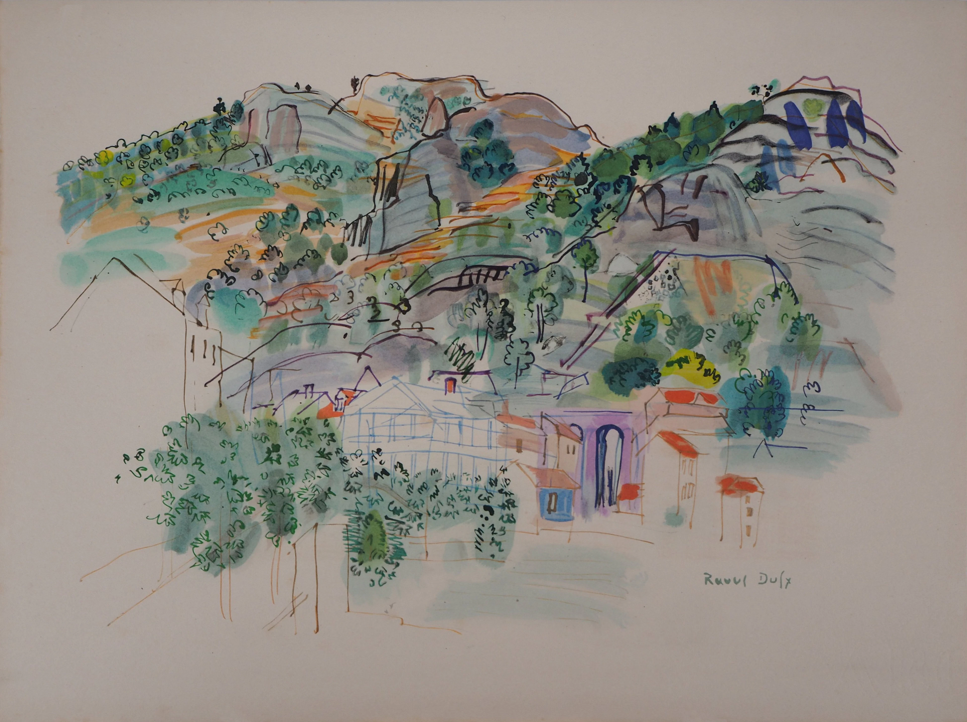 Raoul DUFY - Provence, le village de montagne, 1953 - Lithographie