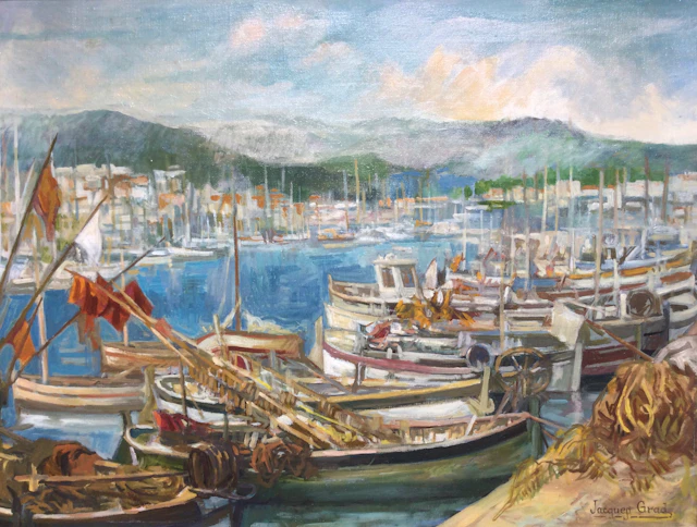 Jacques GRAD - Le port de pêche, vers 1970 - Huile sur toile signée