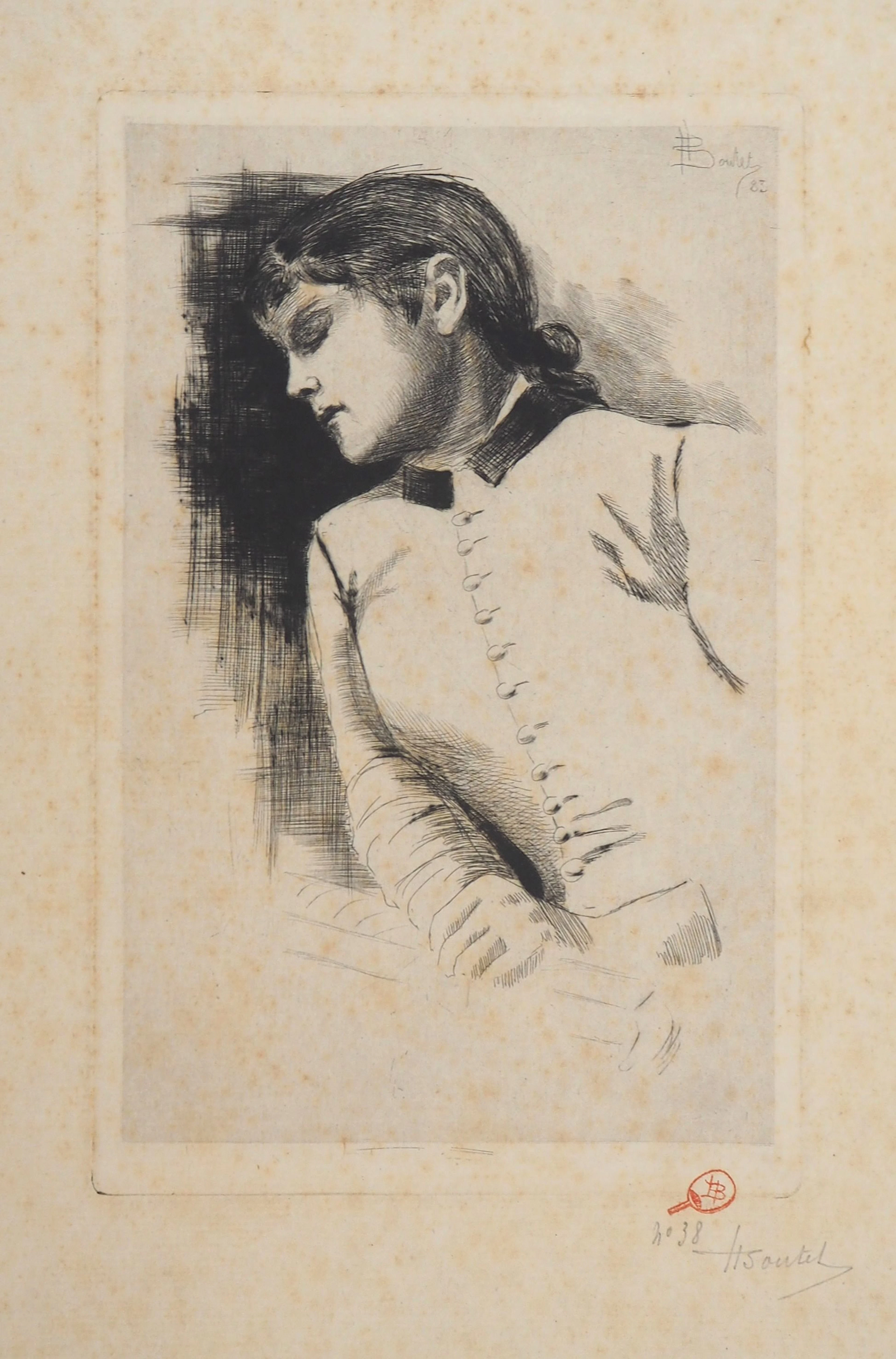 Henri BOUTET : En rêverie, 1883 - Gravure originale signée