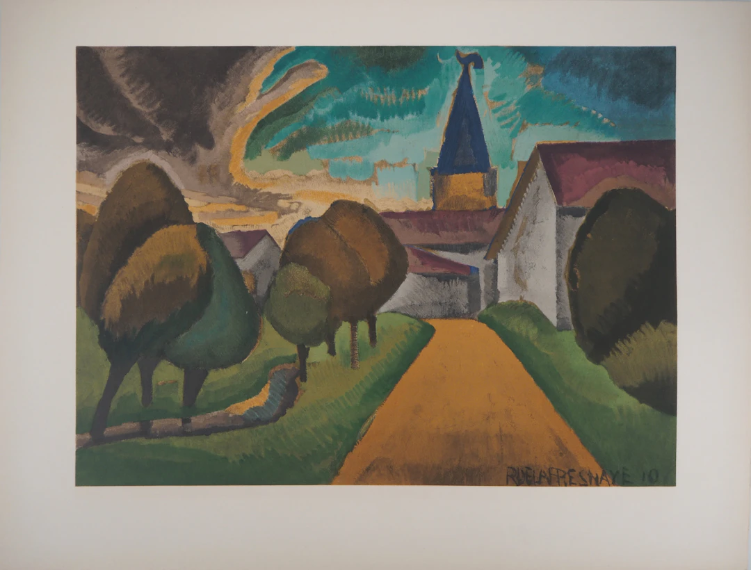 Roger de la FRESNAYE : L'entrée du village, Lithographie signée