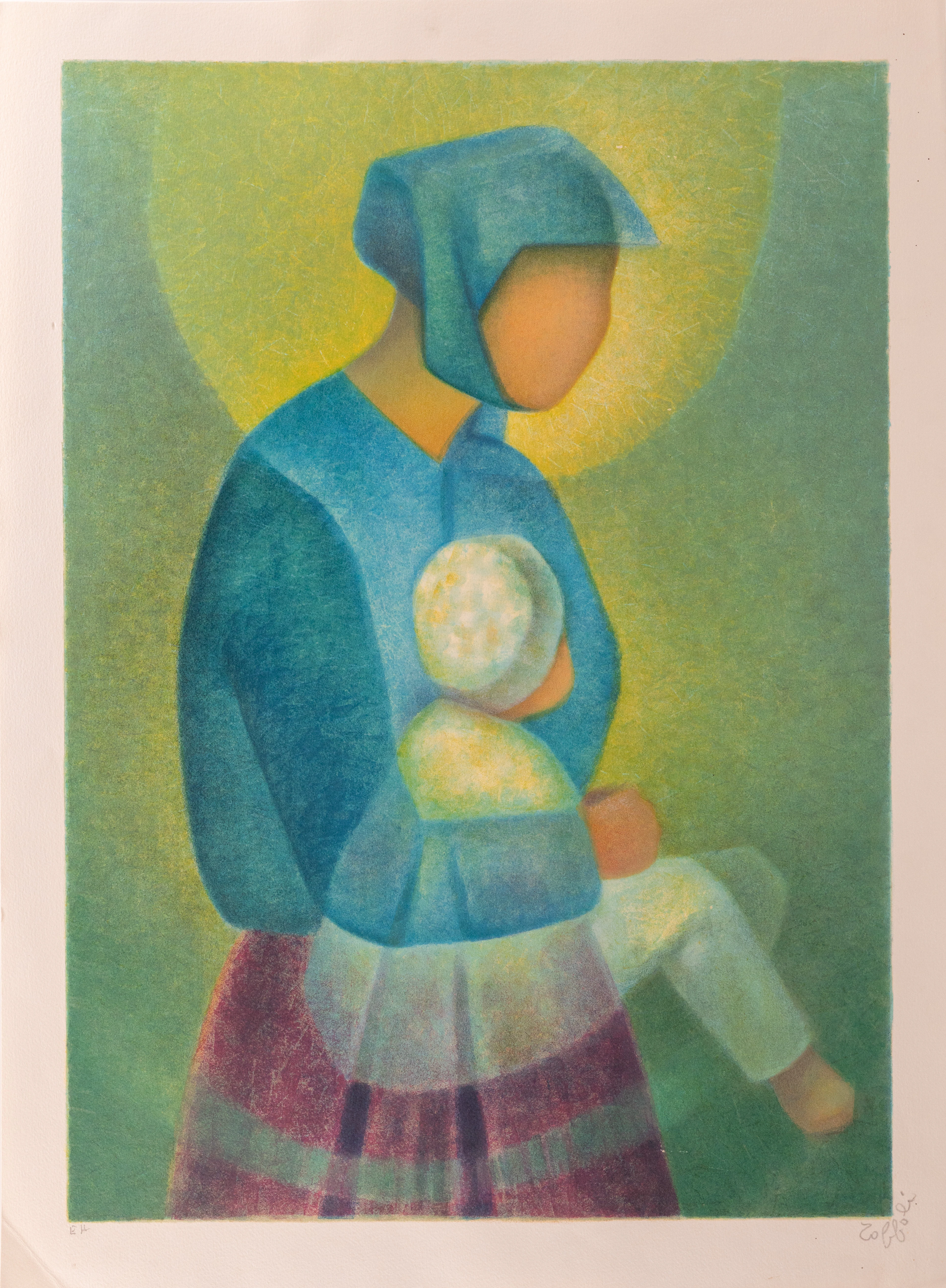 Louis TOFFOLI : La Maternité bleue - Lithographie originale signée