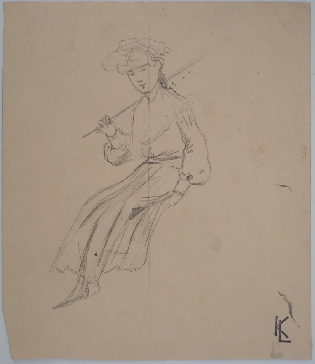 Léopold Franz KOWALSKI: Fillette à l’archet, dessin original