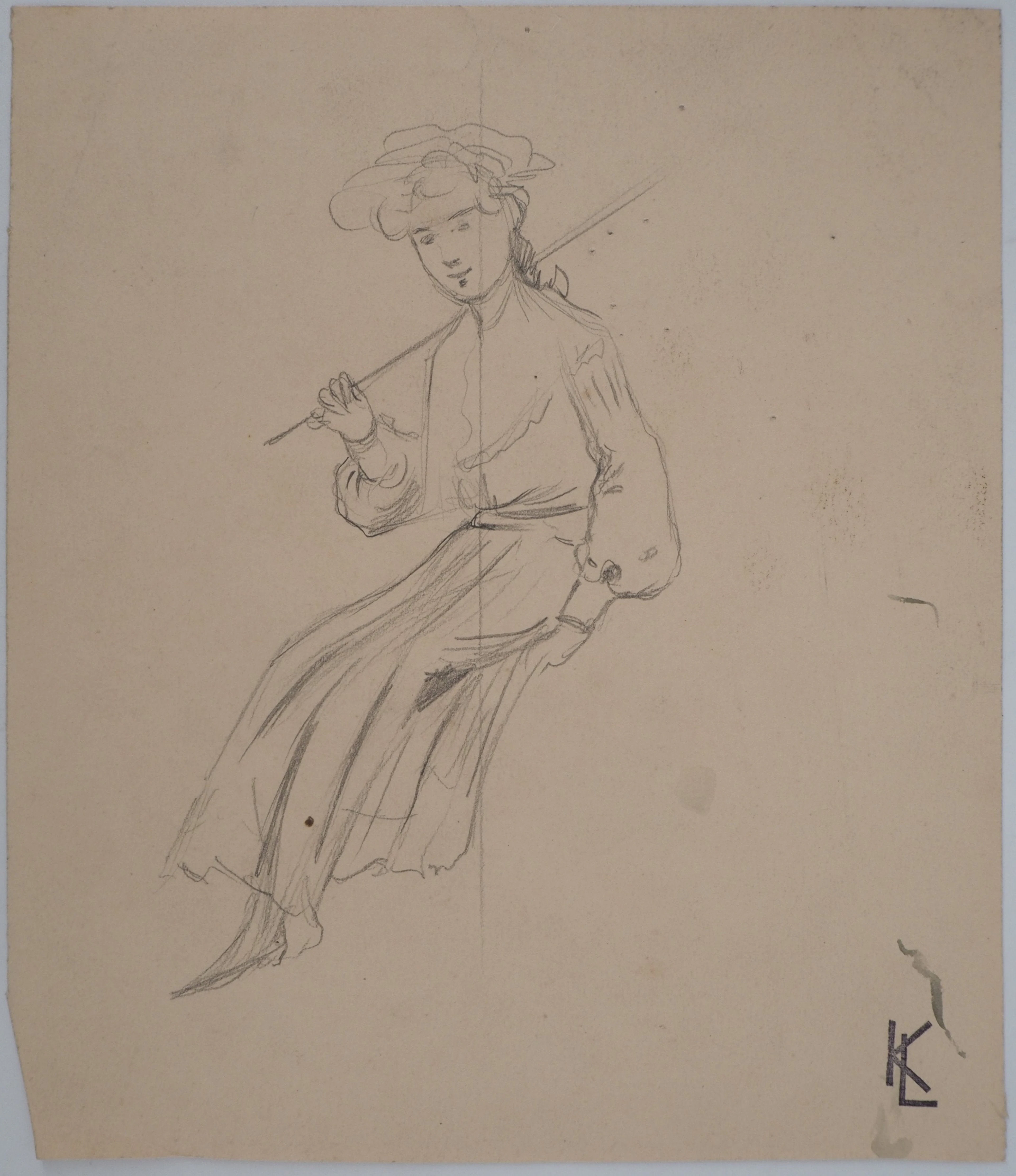 Léopold Franz KOWALSKI: Fillette à l’archet, dessin original