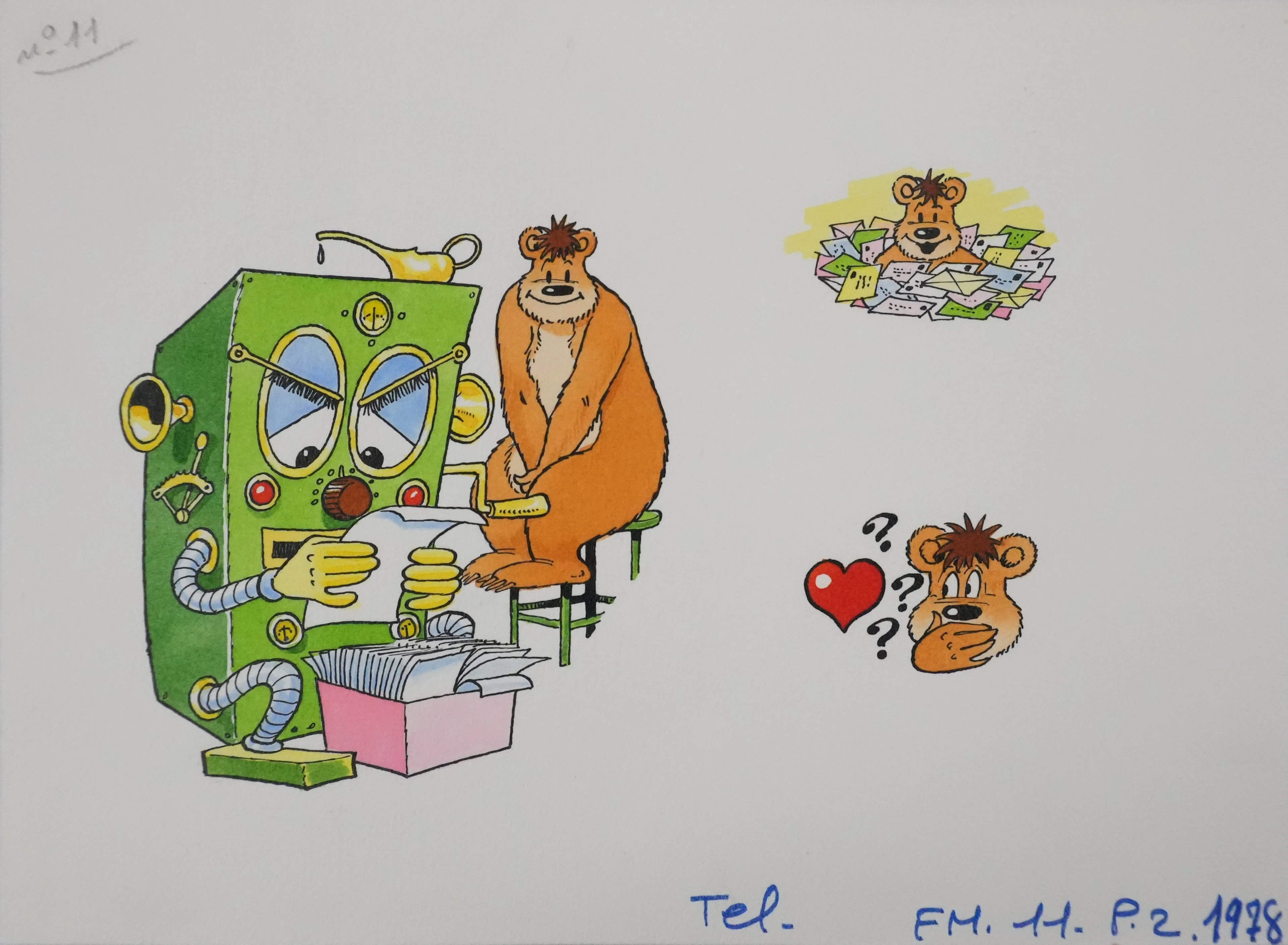 Roger BUSSEMEY : Nestor et le robot vert, Aquarelle originale