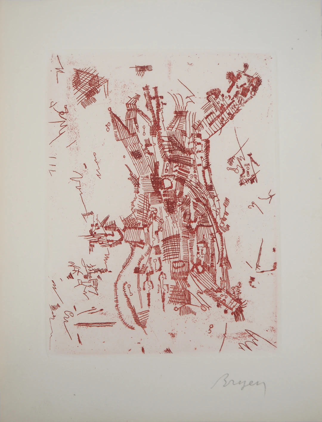 Camille BRYEN - Maison surréaliste, 1956 - Gravure originale signée