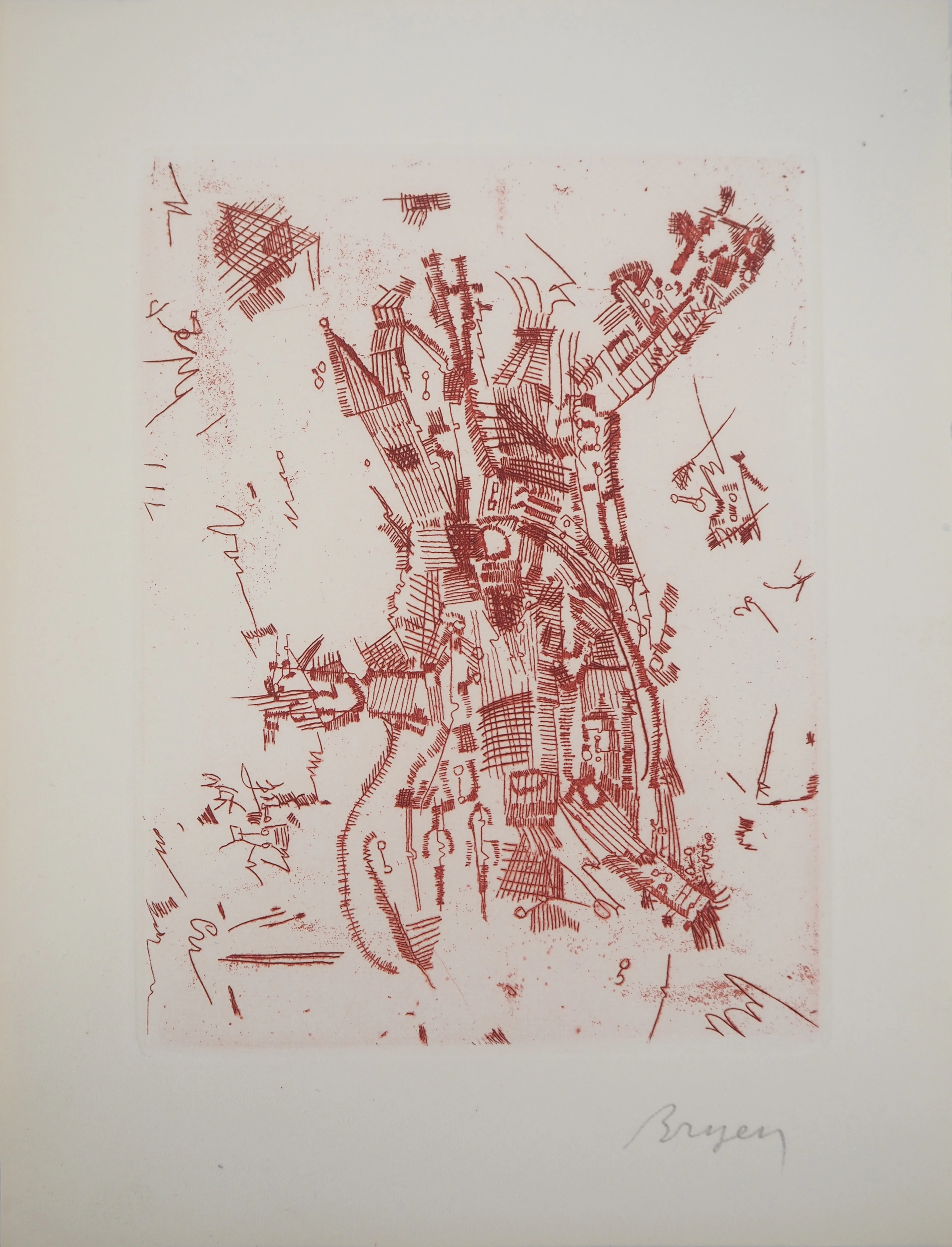 Camille BRYEN - Maison surréaliste, 1956 - Gravure originale signée