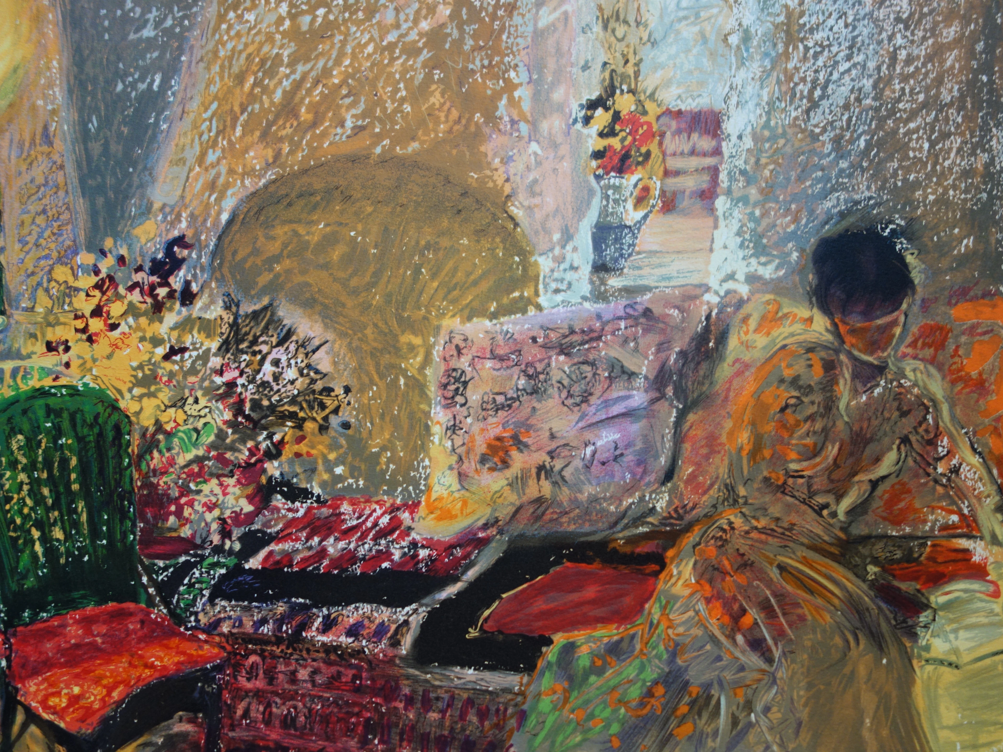 Yvonne CHEFFER DELOUIS : Lecture au salon - Lithographie originale signée
