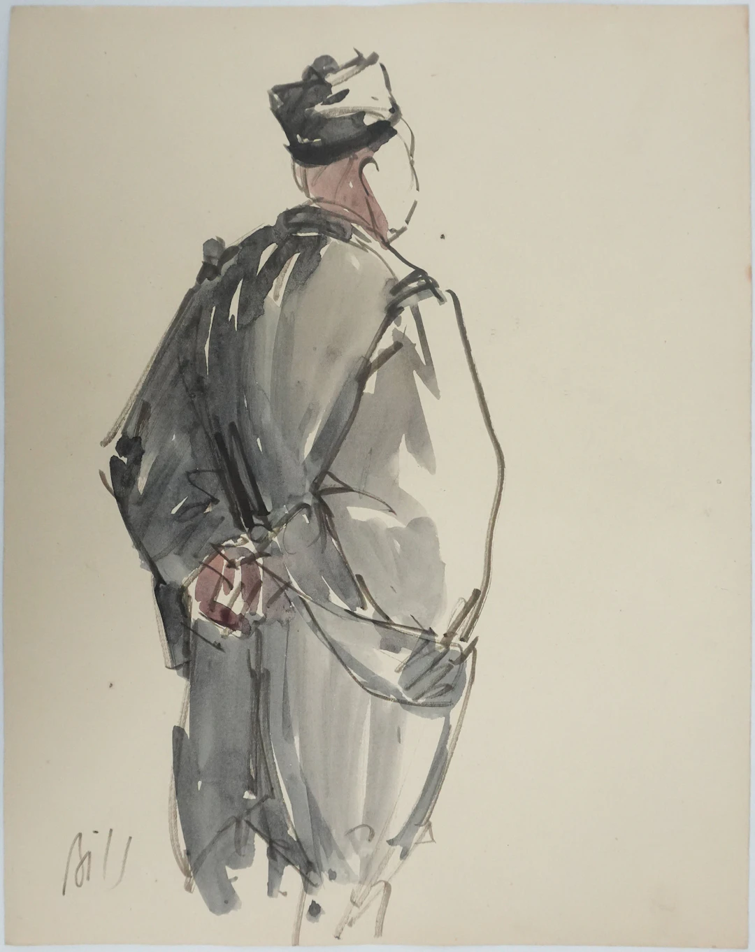 Claude BILS : Homme de dos, Dessin original signé