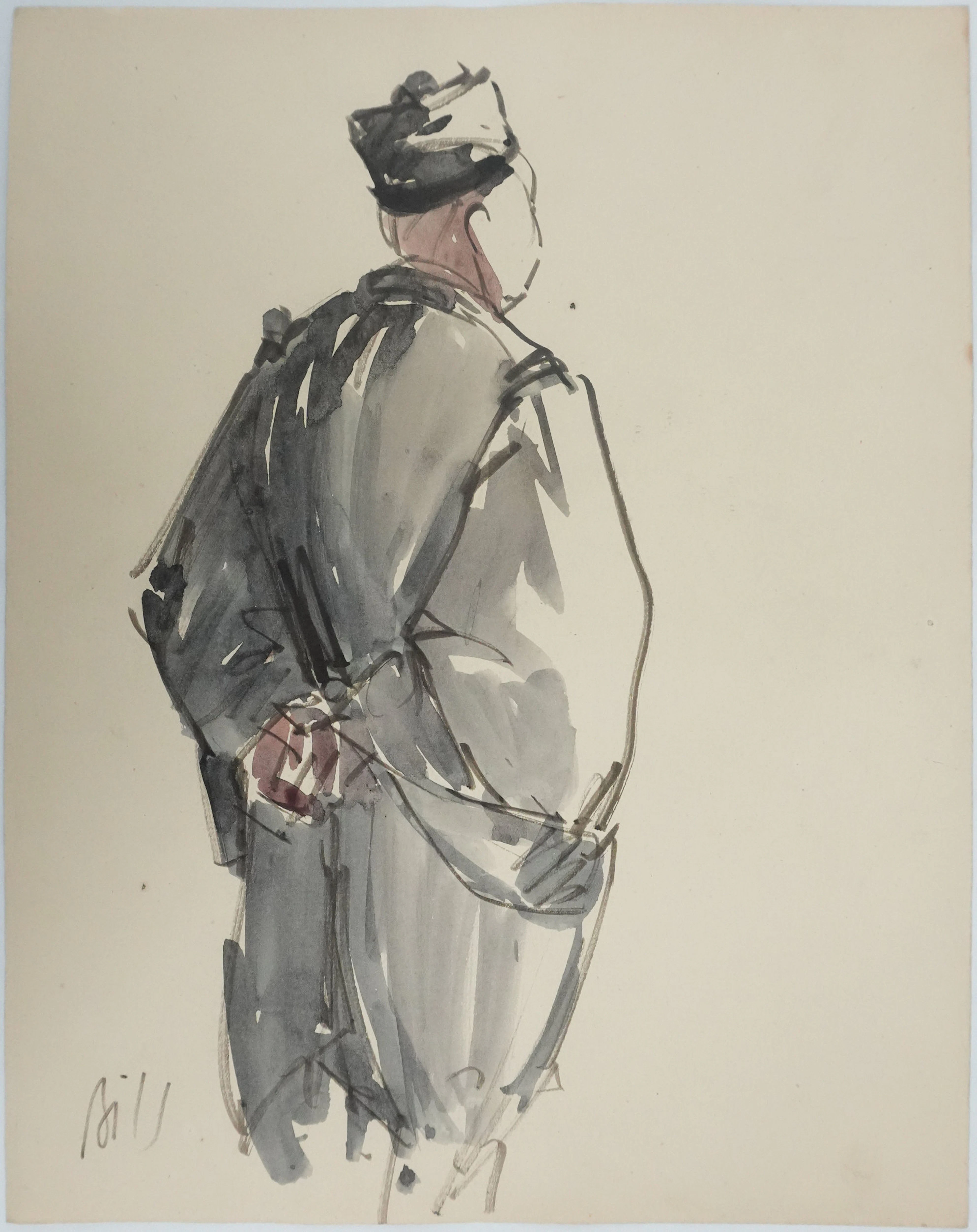 Claude BILS : Homme de dos, Dessin original signé