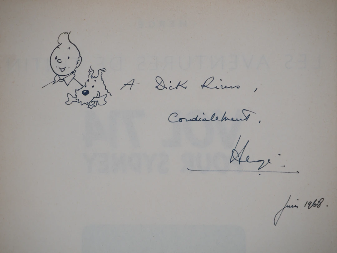 HERGE : Tintin et Milou - Dessin original dédicacé, signé