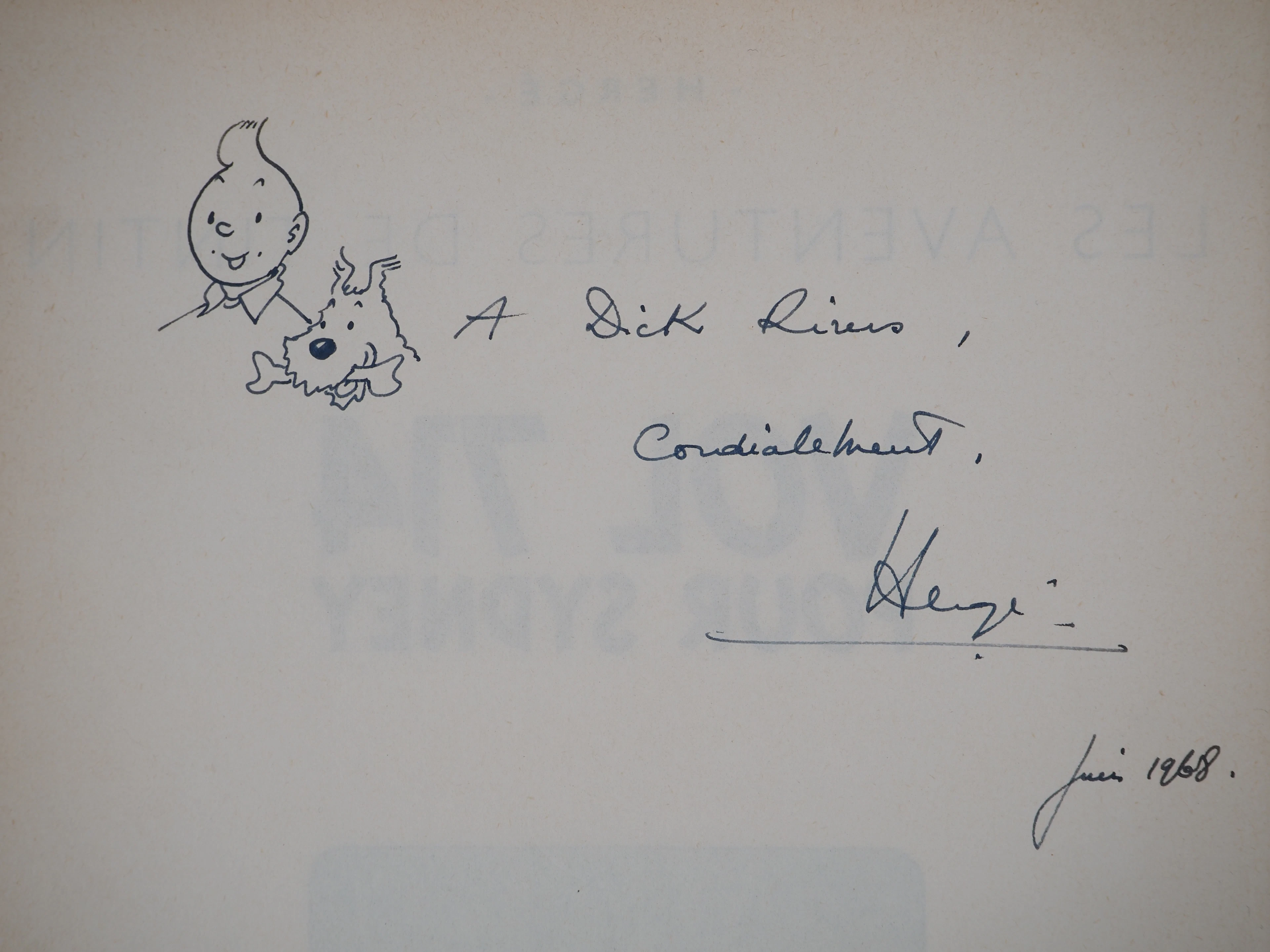 HERGE : Tintin et Milou - Dessin original dédicacé, signé