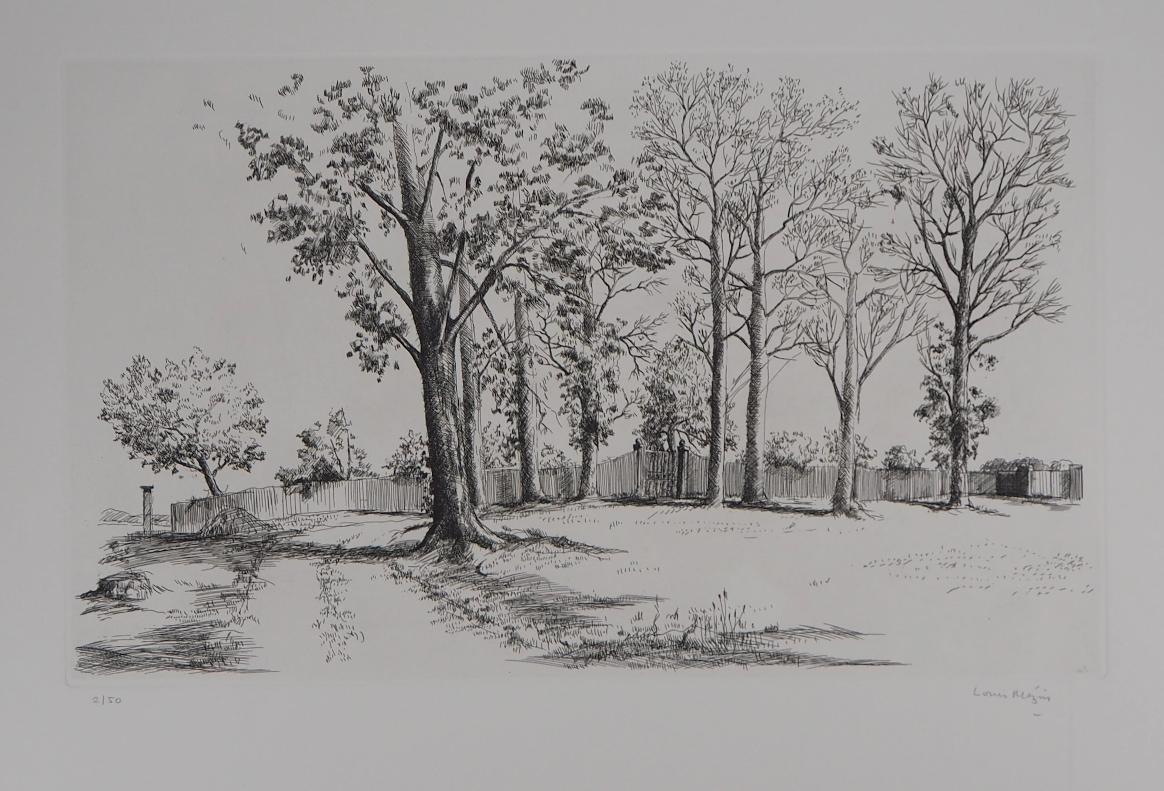 Louis MEZIN : Paysage aux arbres - Gravure signée au crayon