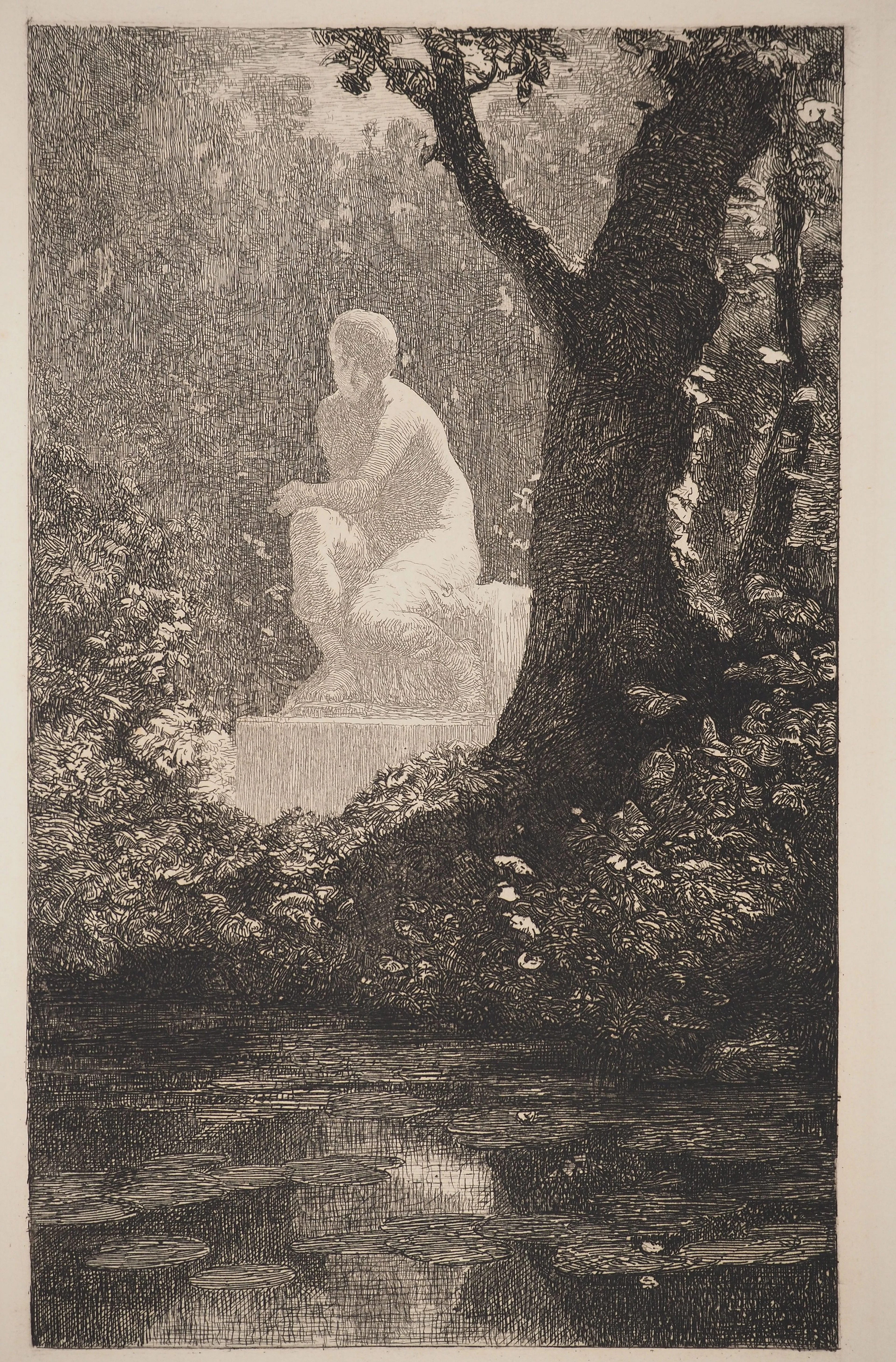 François FEYEN-PERRIN : Symbolisme, Nénuphars, Gravure originale