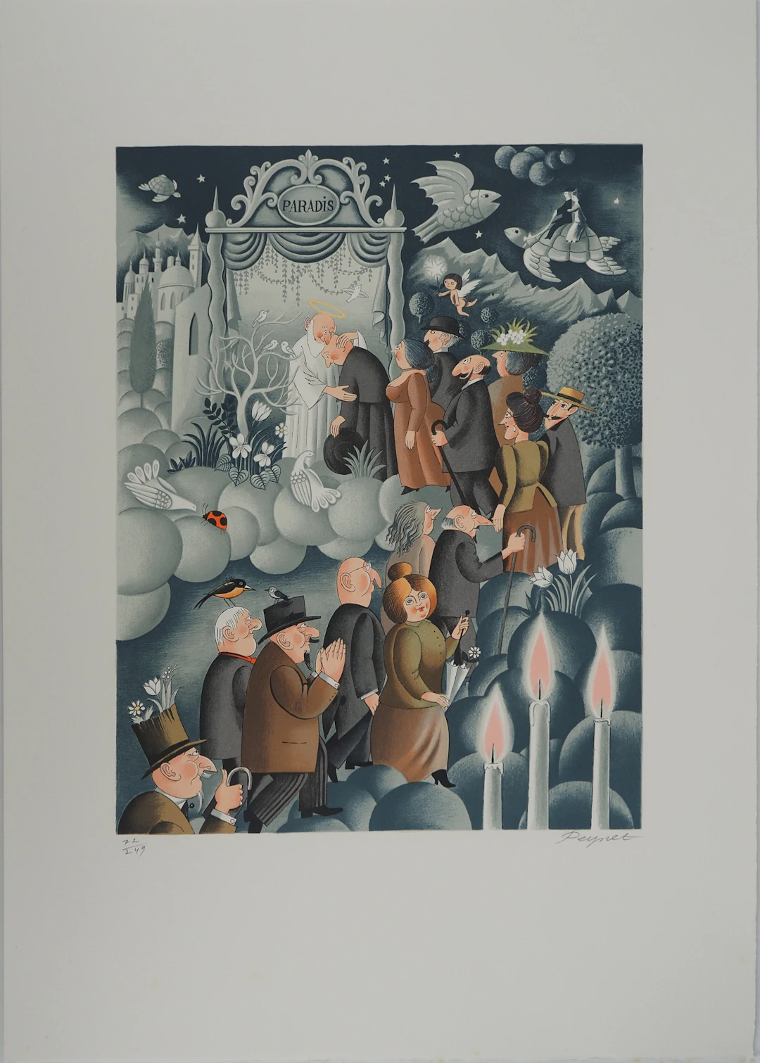 Raymond PEYNET : L’entrée au Paradis, Lithographie originale signée