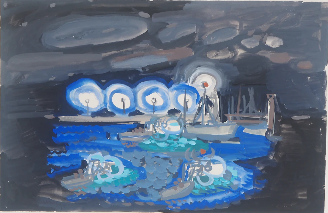 Michel HENRY - Espagne : Altea de nuit, 1958 - Aquarelle originale signée