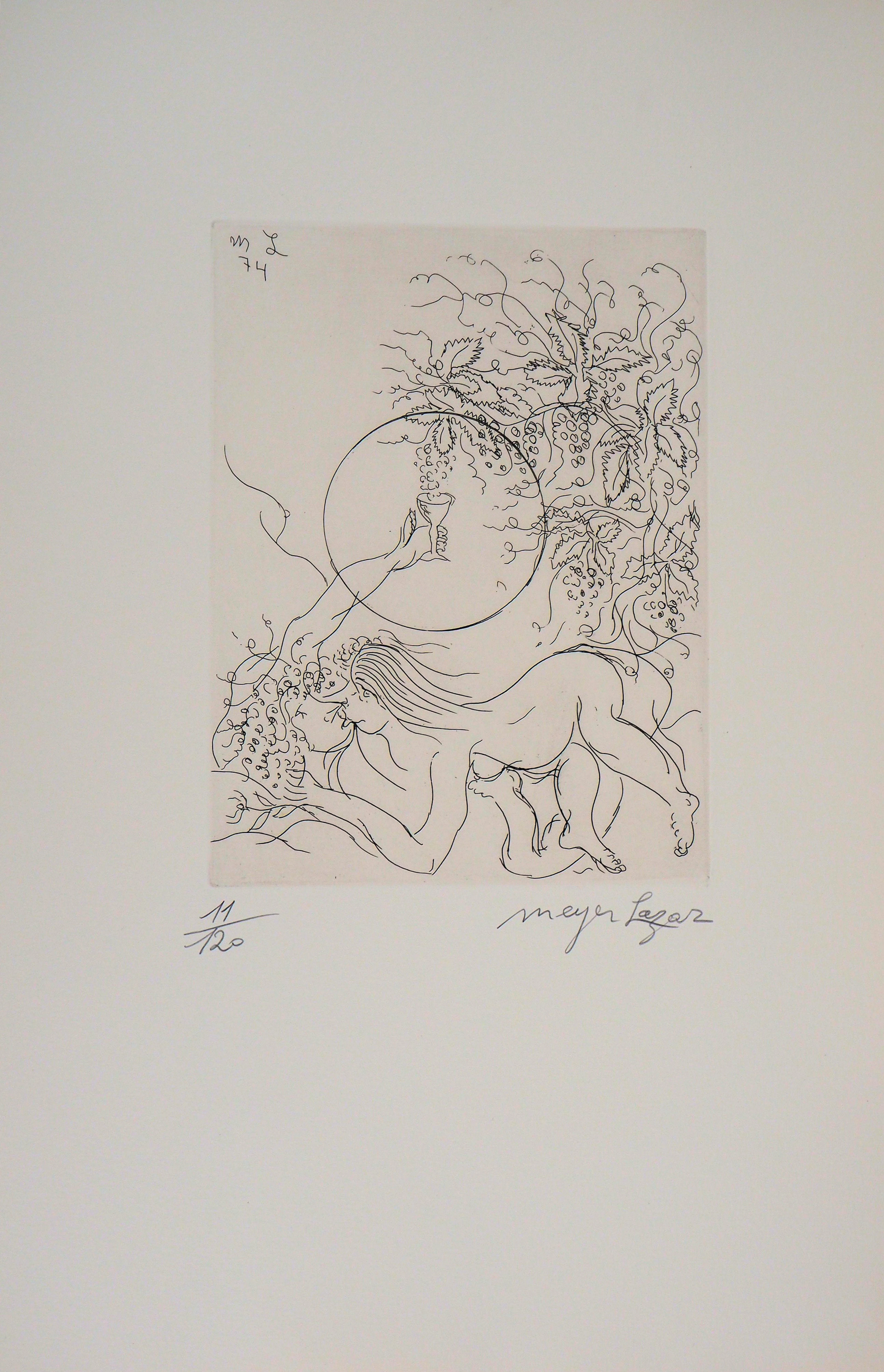 Meyer LAZAR : De l'amour et du vin, Gravure originale signée