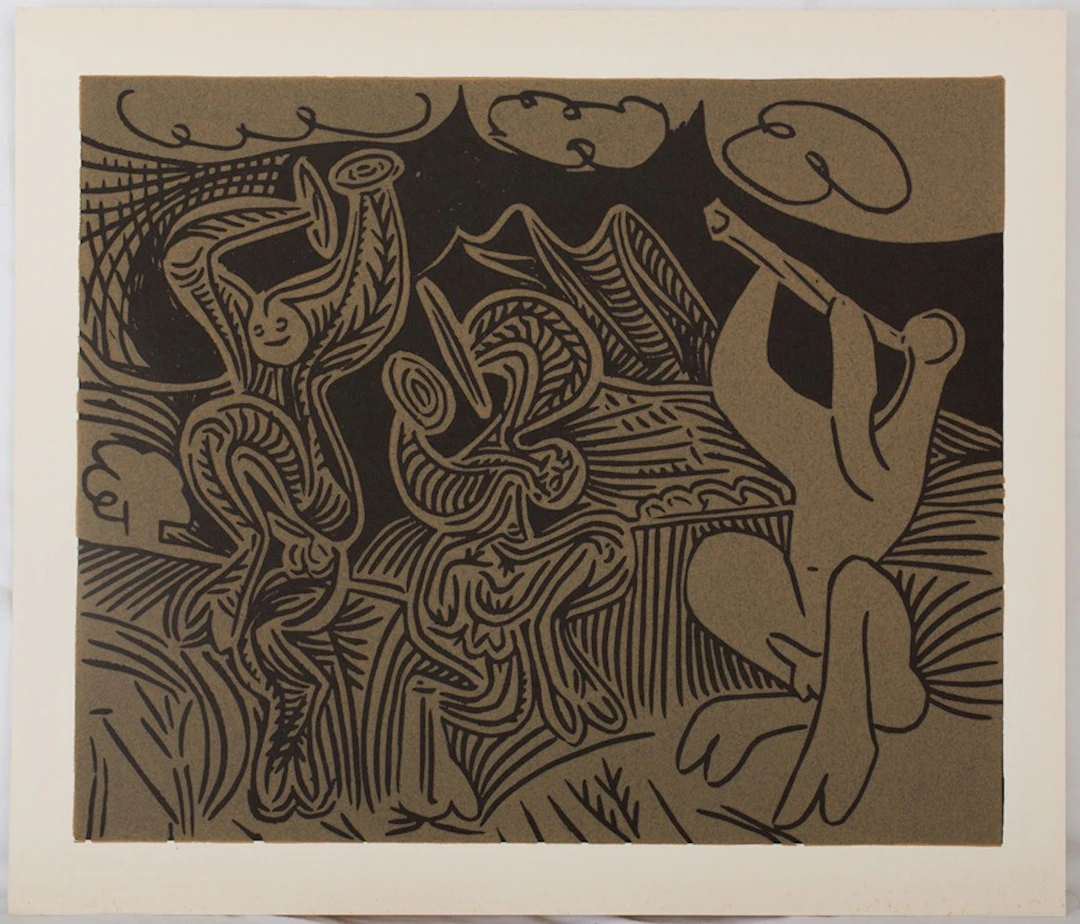 Pablo PICASSO : Danseurs et musiciens, Linogravure