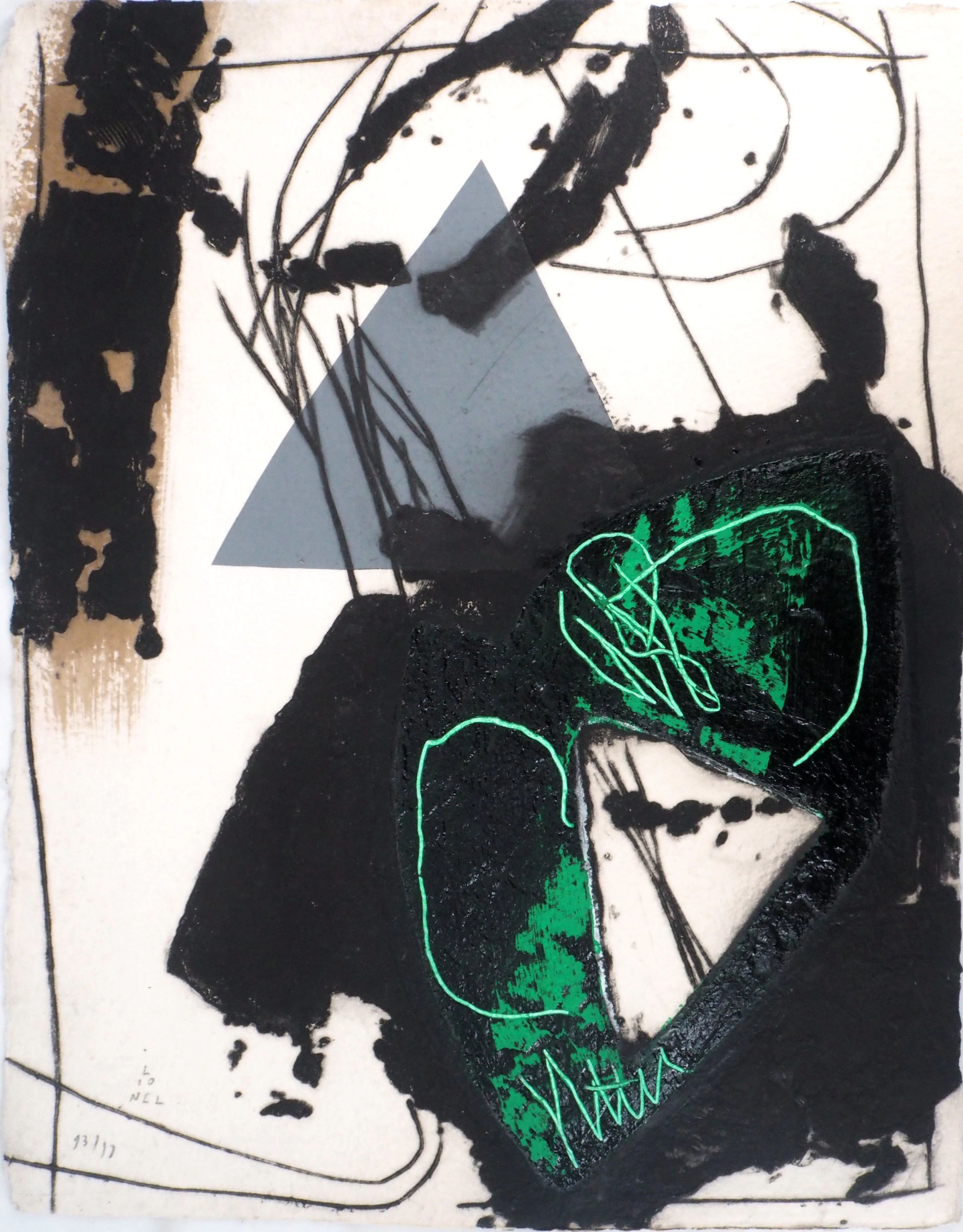 LIONEL : Trace verte - Gravure en carborundum signée