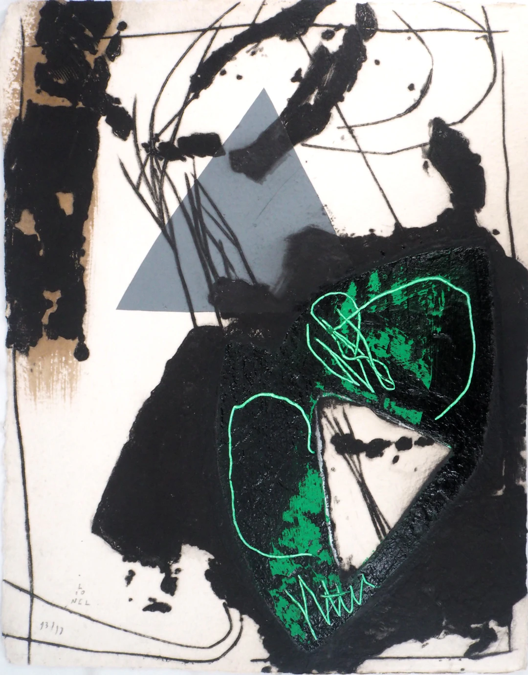 LIONEL : Trace verte - Gravure en carborundum signée