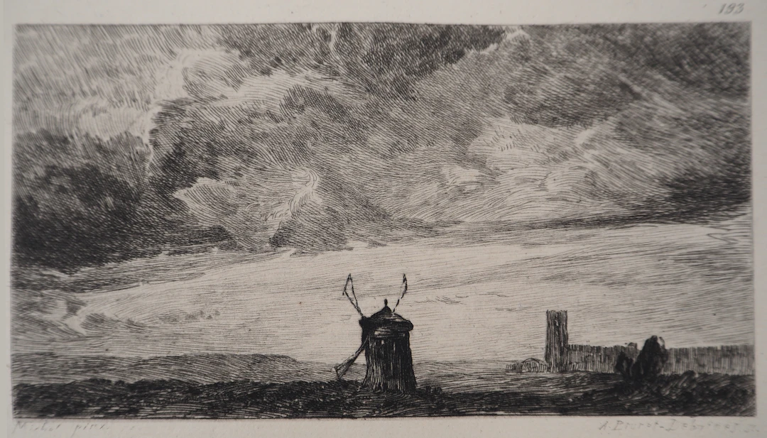 Georges Michel (d’après) - Moulins à vent en pierre - Gravure d’après peinture